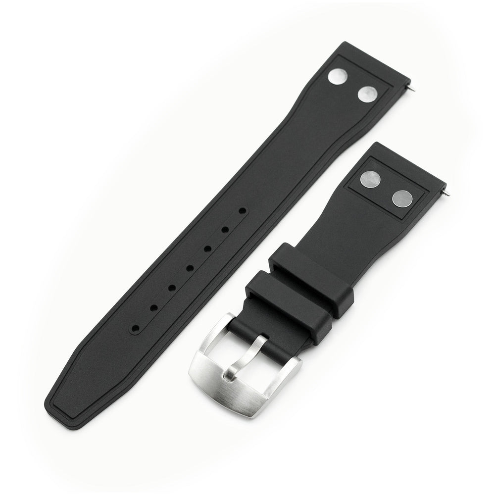 Quick Release Black Rivet Pilot FKM rubber watch strap | Strapcode