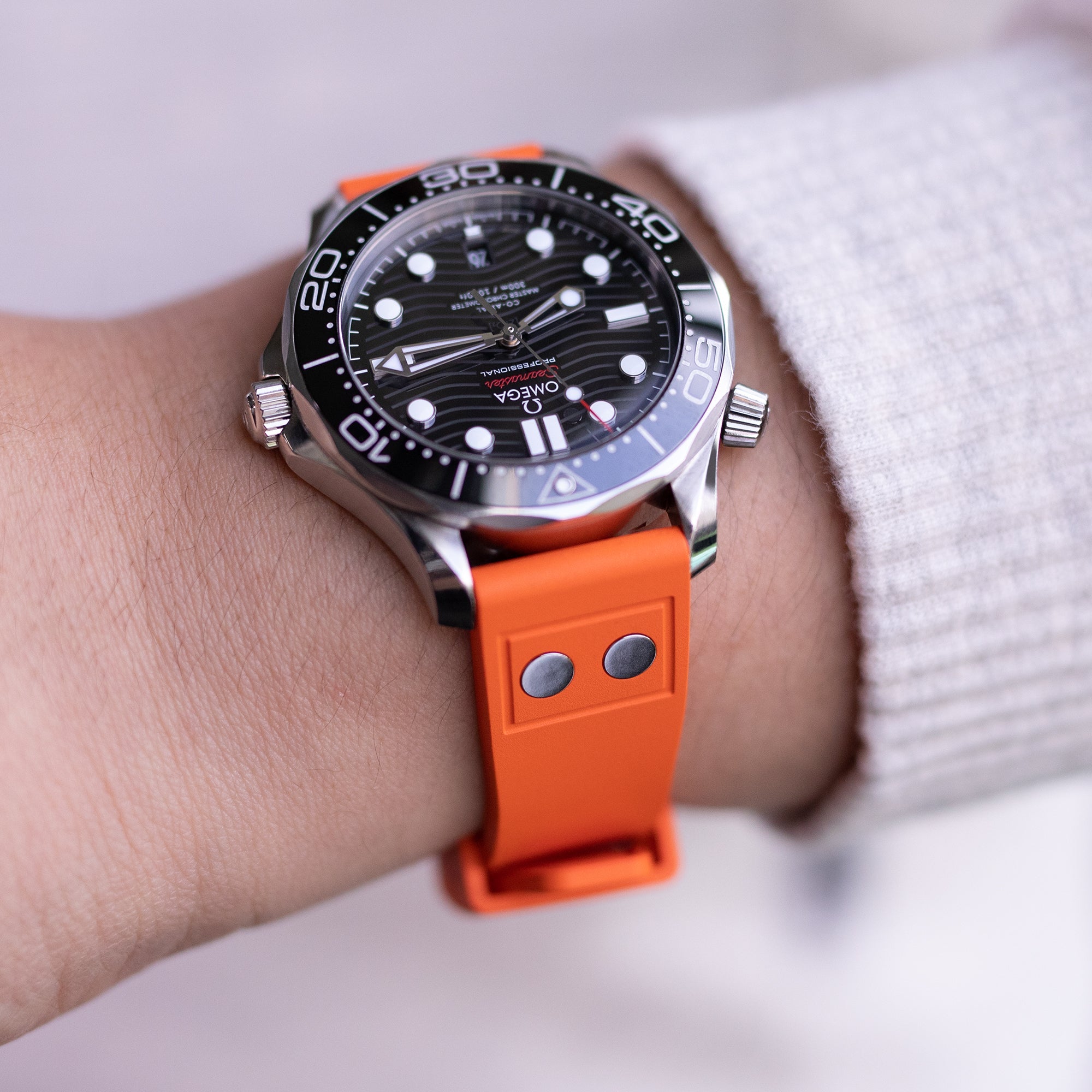 Quick Release Orange Rivet Pilot FKM rubber watch strap Strapcode