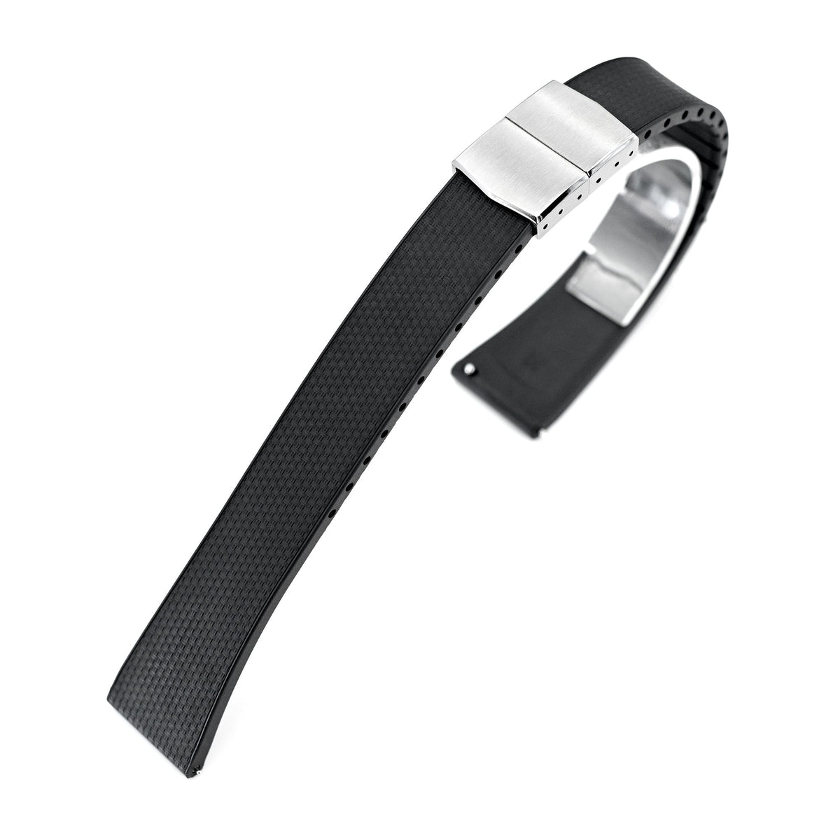 20mm FKM32 Black Rubber Quick Release Watch Band, Deployment Clasp Strapcode watch bands