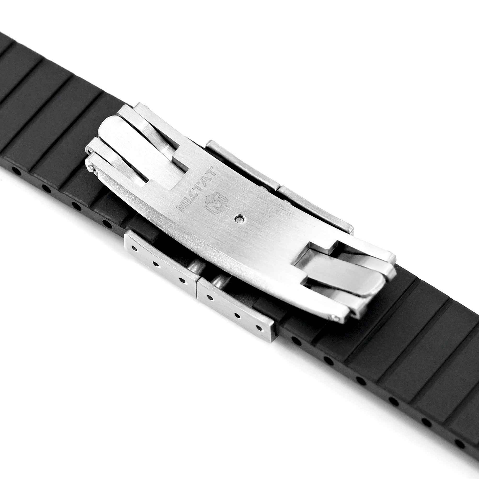 20mm FKM32 Black Rubber Quick Release Watch Band, Deployment Clasp Strapcode watch bands