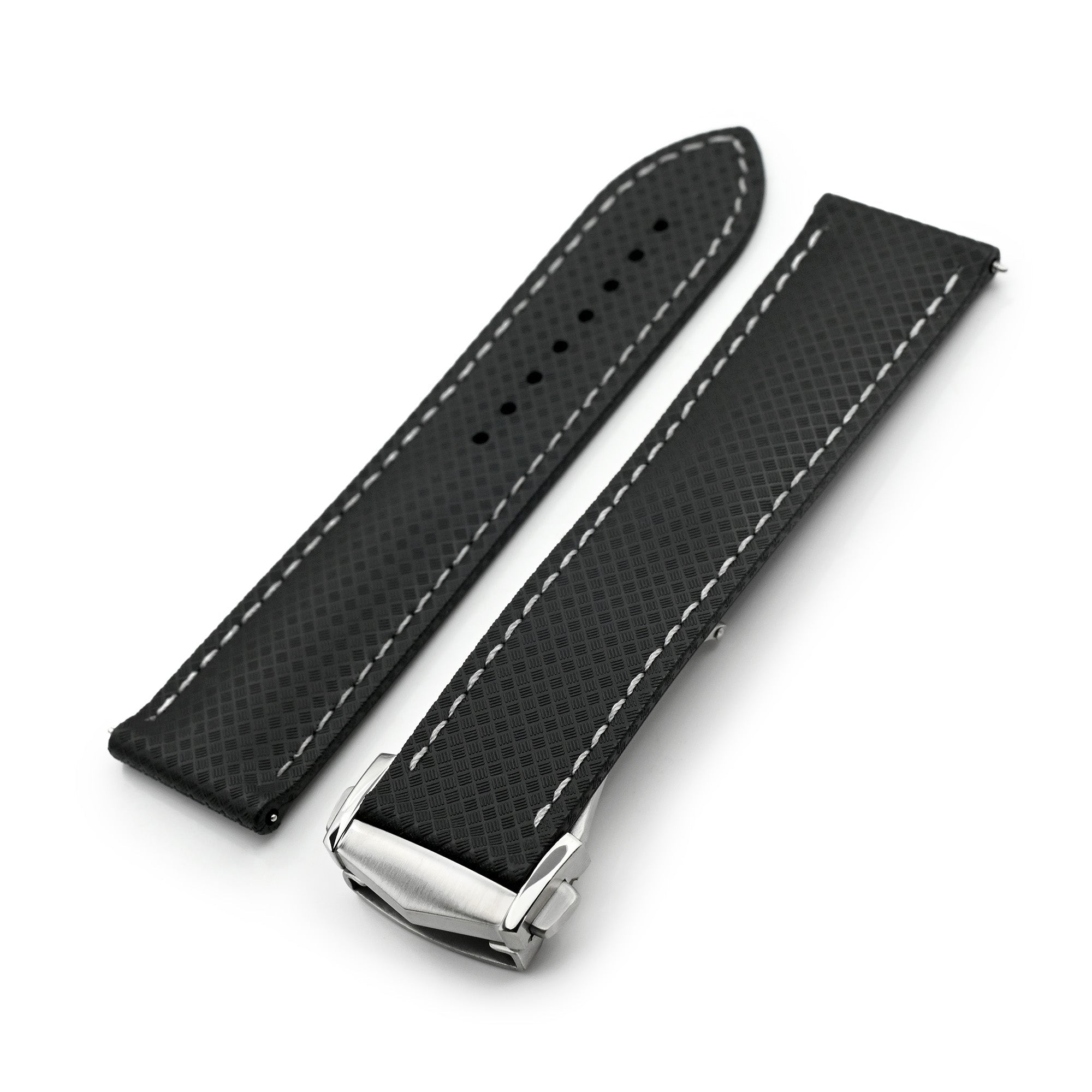 Black FKM37 Rubber Q.R. Deployant Watch Band, 20mm or 22mm | Strapcode
