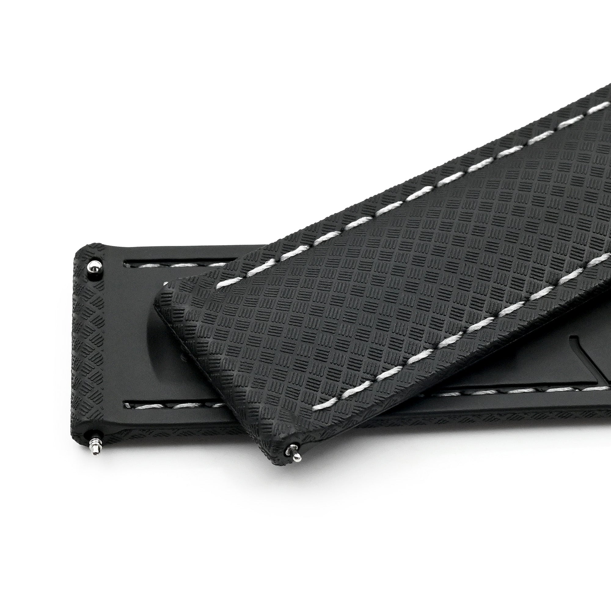 Black FKM37 Rubber Q.R. Deployant Watch Band, 20mm or 22mm | Strapcode