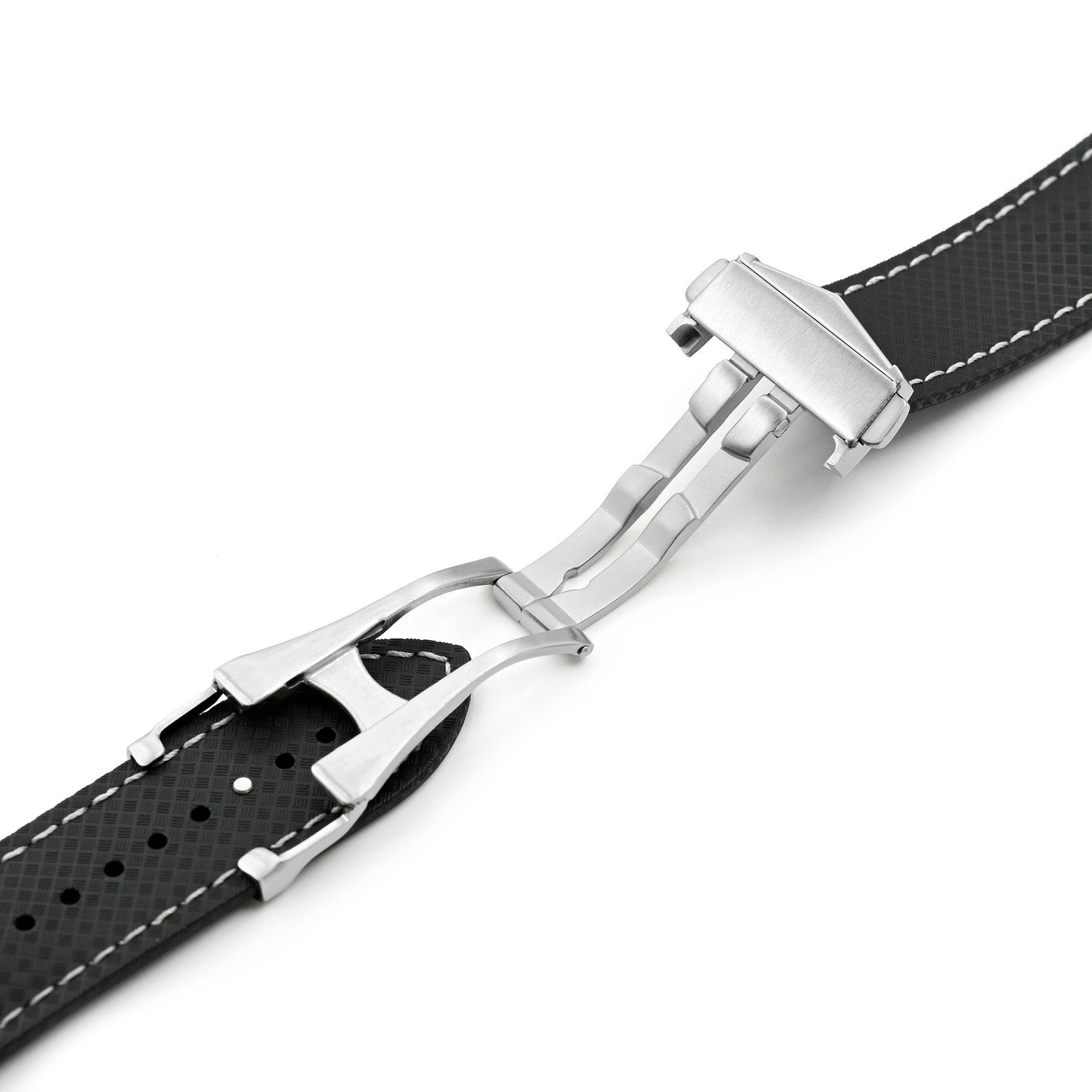 Black FKM37 Rubber Q.R. Deployant Watch Band, 20mm or 22mm | Strapcode