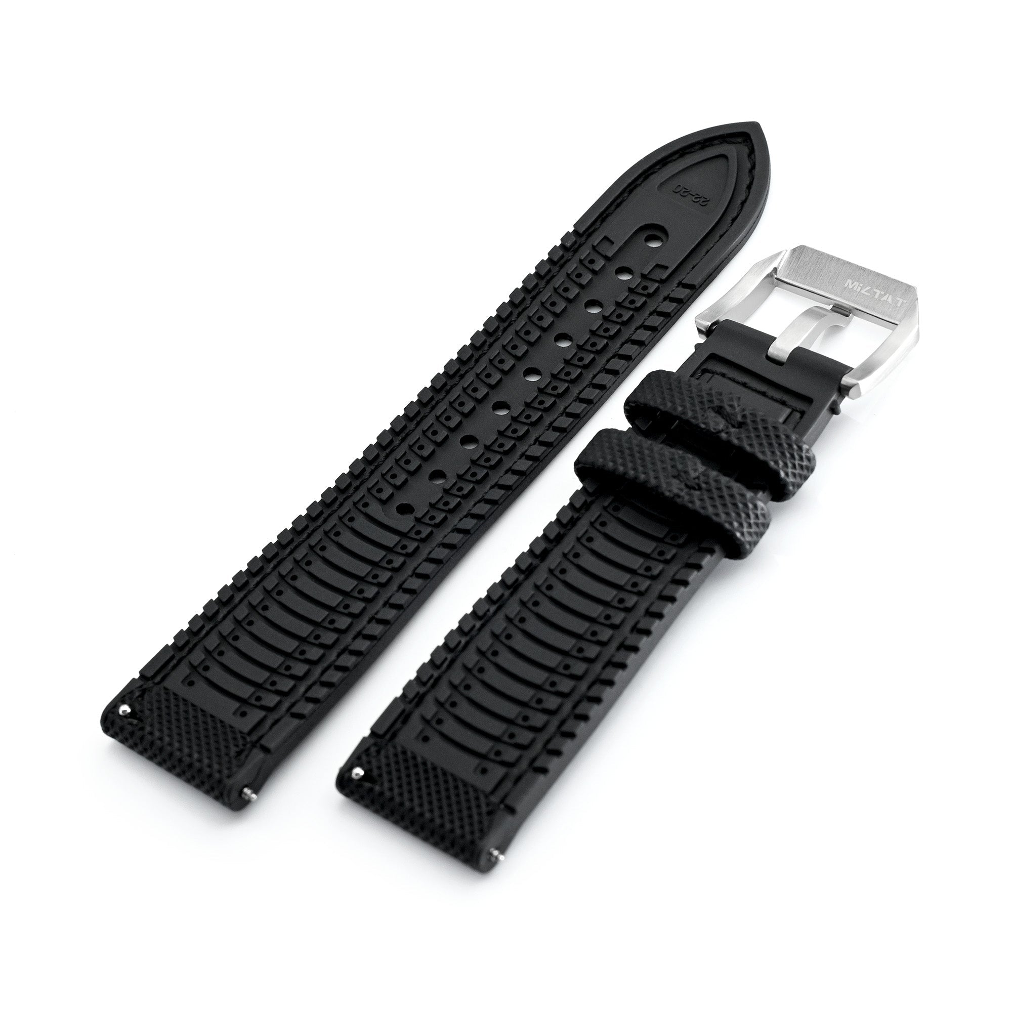 FKM38 Black FKM Quick Release Rubber Watch Band, Brushed | Strapcode