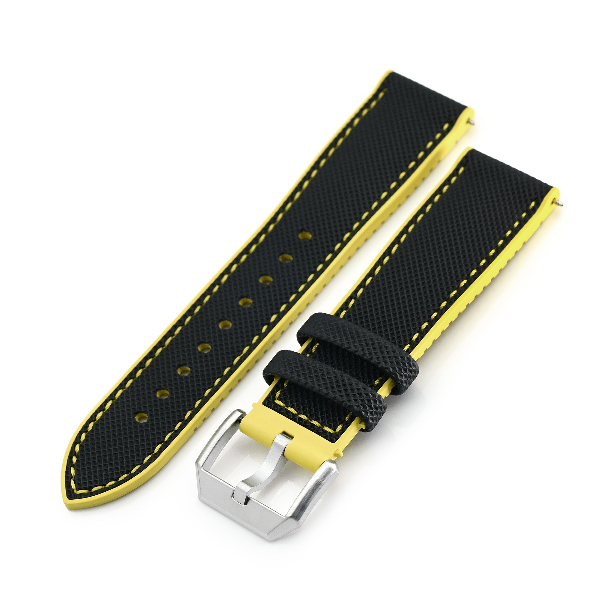 FKM38 Black on Yellow FKM Quick Release Rubber Watch Band | Strapcode