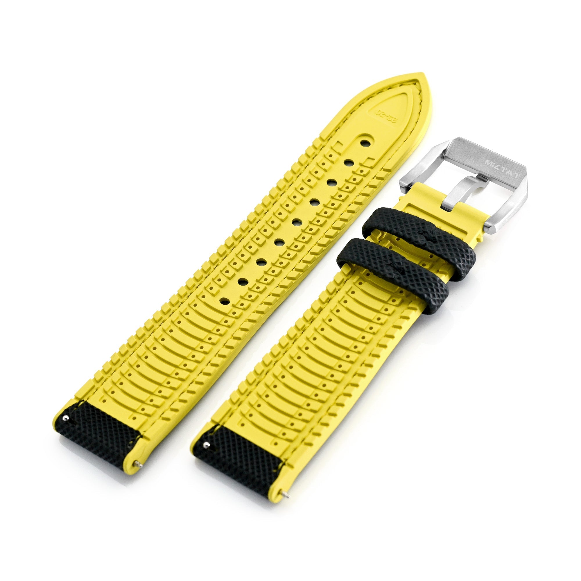 FKM38 Black on Yellow FKM Quick Release Rubber Watch Band | Strapcode
