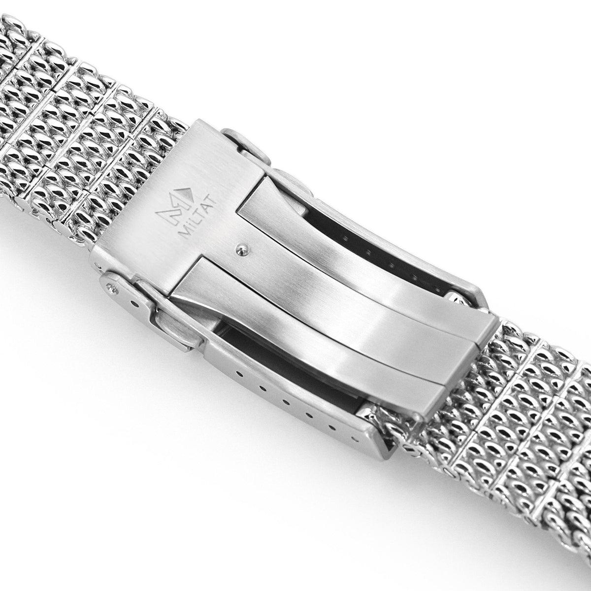 20mm, 22mm Solid End Massy Mesh Band Stainless Steel Watch Bracelet, V-Clasp, Polished