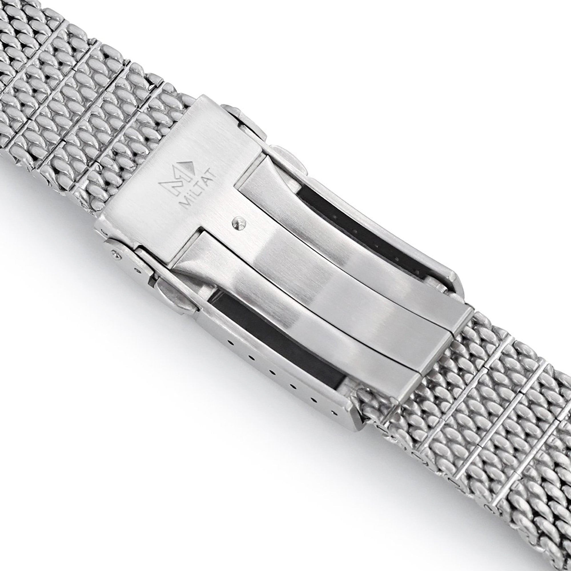 Curved End Massy Mesh Watch Band compatible with Seiko 5 - 5kx, V-Clasp, Brushed
