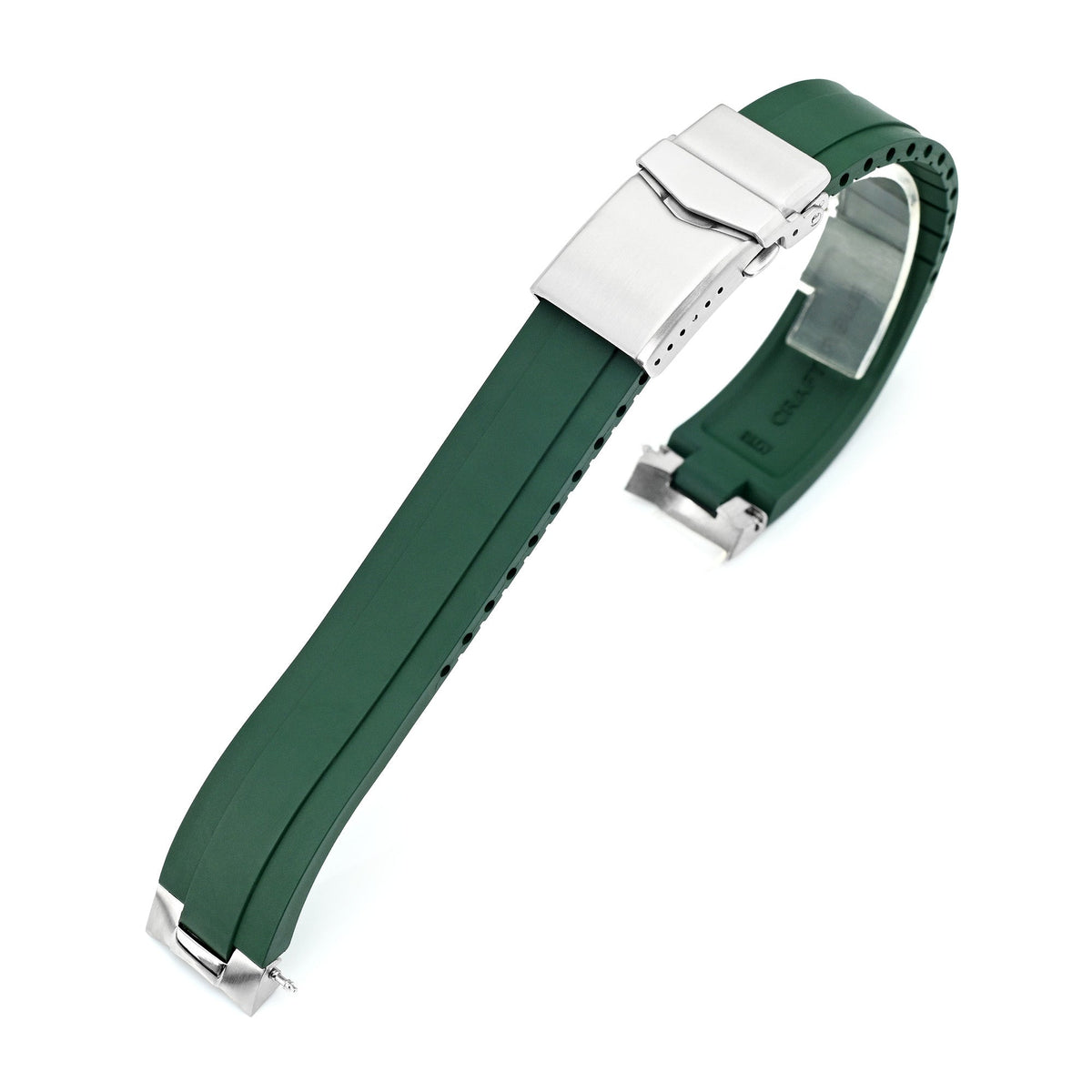 20mm Crafter Blue - MX03-733 Green FKM Rubber Strap With End Links compatible with Hamilton Khaki Field 38mm Strapcode watch bands