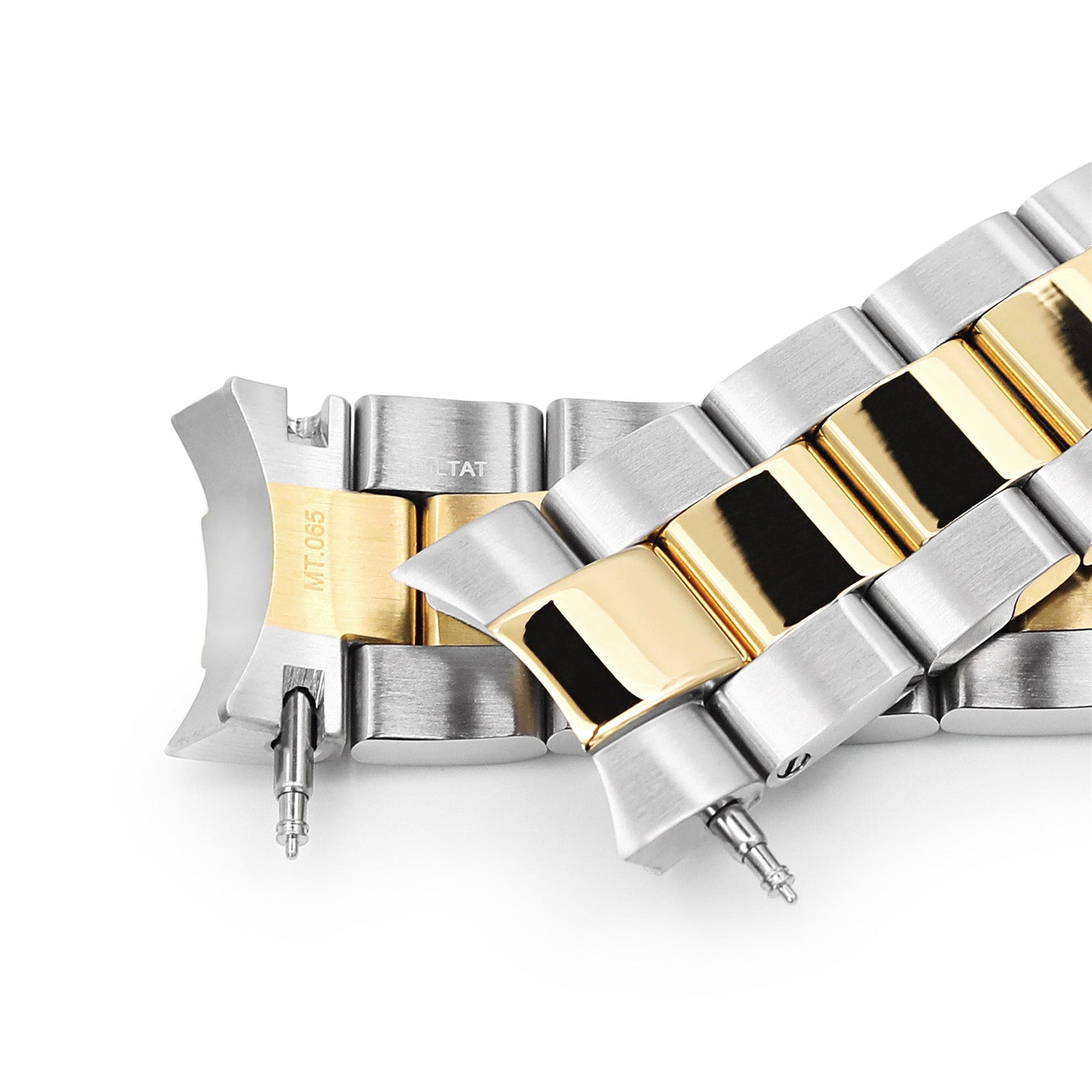 Correa Super-O Boyer 20mm para Seiko Alpinist SARB017 SPB155 SBEJ005 (compatible con Hamilton Khaki H70455733) - Enlaces centrales pulidos IP oro bicolor, cierre V Diver