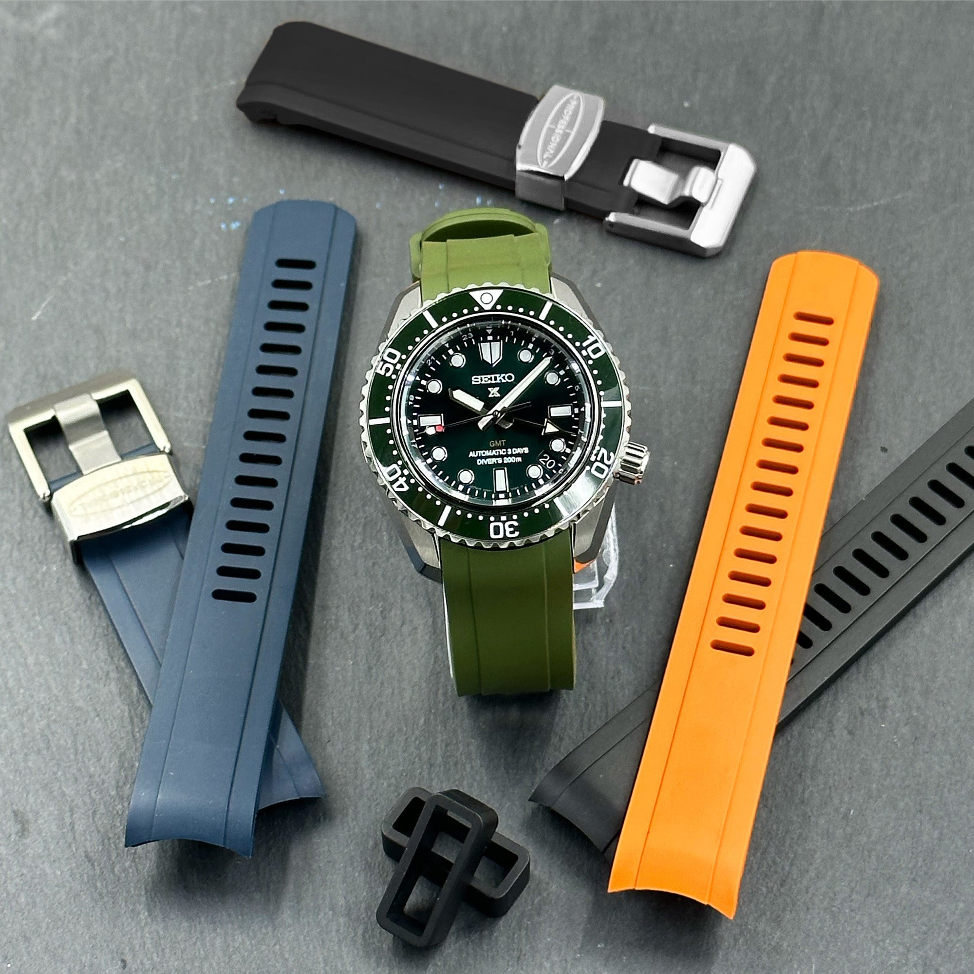 dom Problem Udgående Seiko MM200 & Mini Turtle Crafter Blue Rubber Watch Strap | Strapcode