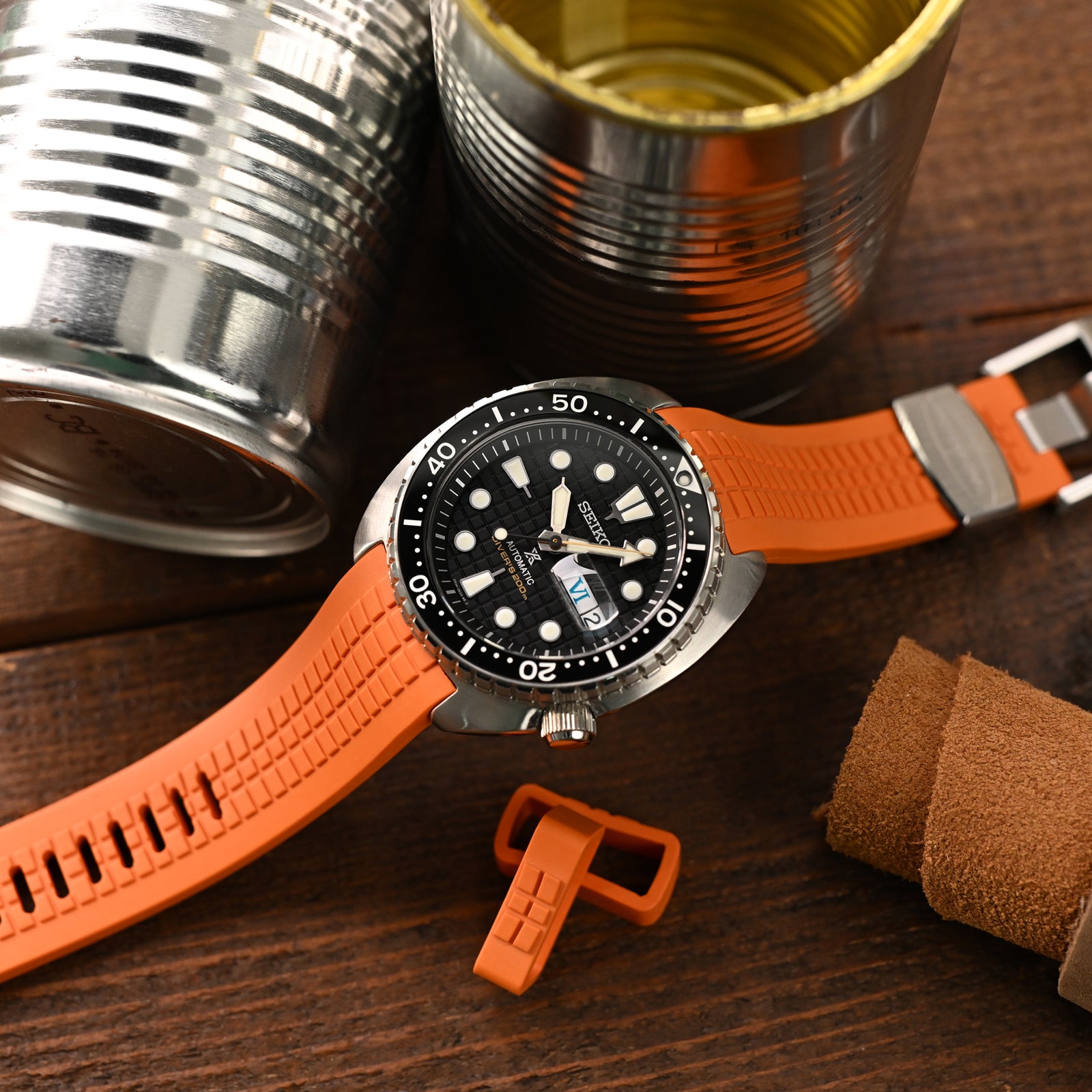 22mm Crafter Blue - CB12 Orange Rubber Curved Lug Watch Strap compatible with Seiko new Turtles SRP777 Strapcode Watch Bands
