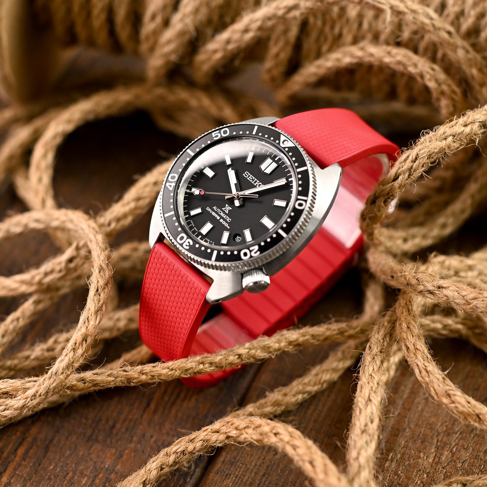 20mm FKM32 Rotes Kautschuk-Uhrenarmband mit Schnellverschluss, Faltschließe