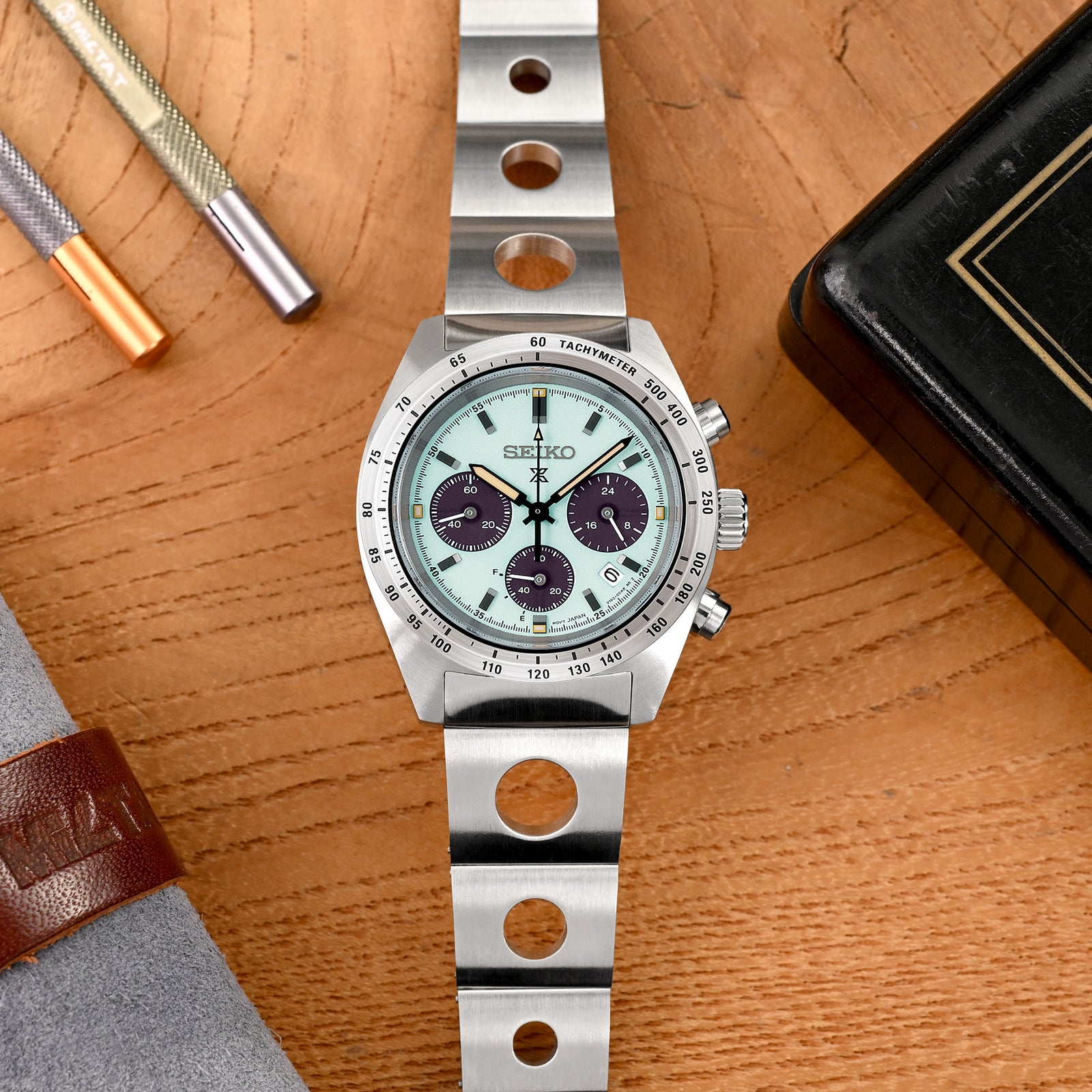 20mm Rollball II Watch Band for Seiko Prospex Speedtimer SSC813 SSC815 SSC817, Stainless Steel - Brushed, V Diver Clasp