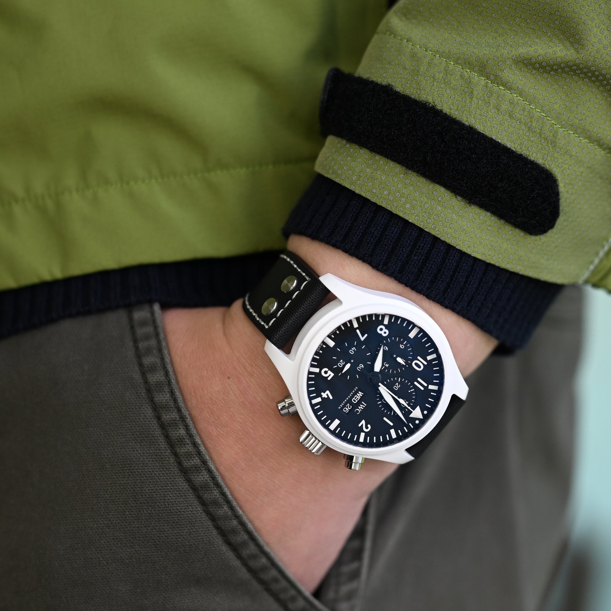 20mm 21mm 22mm 23mm Pilot Black Woven Texture Rivet Strap | StrapCode