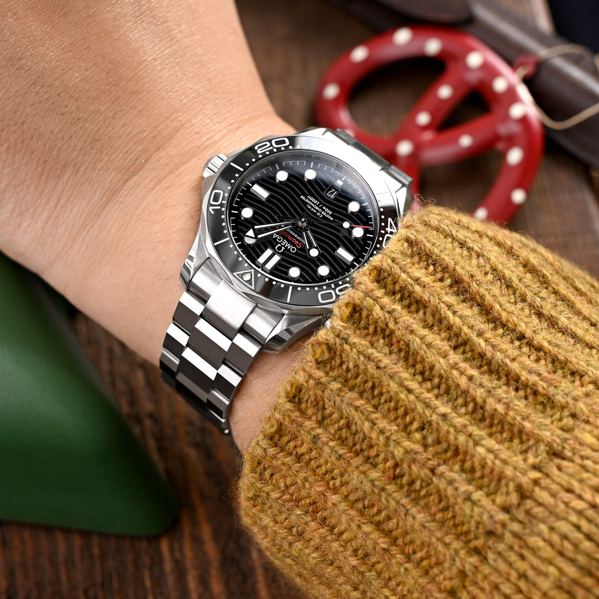 20mm Hexad III Watch Band for Omega Seamaster 42mm, 316L Stainless Steel Brushed V-Clasp