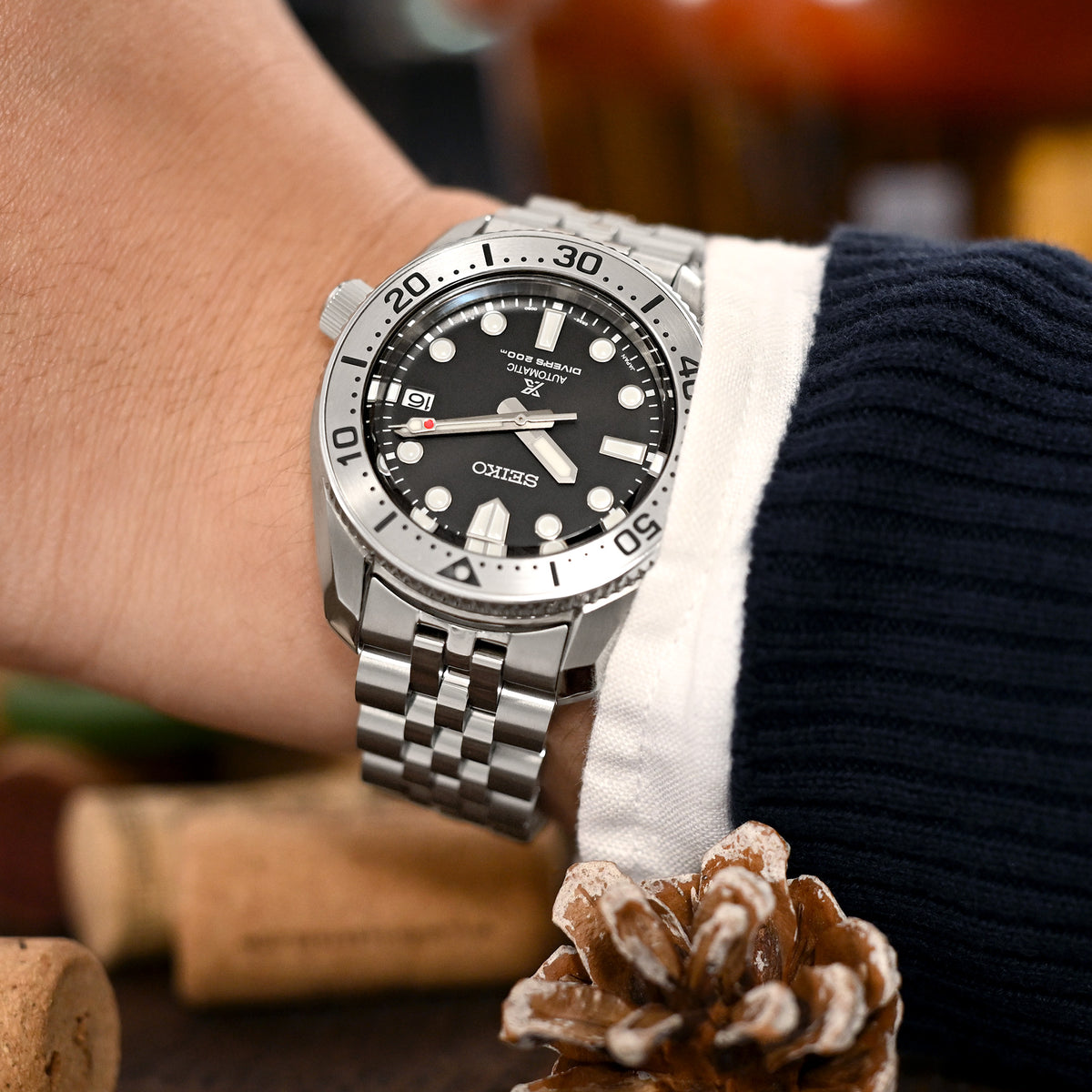 20mm Angus-J Louis Uhrenarmband für Seiko SPB185, 316L Edelstahl, gebürstet, Baton-Taucherfaltschließe