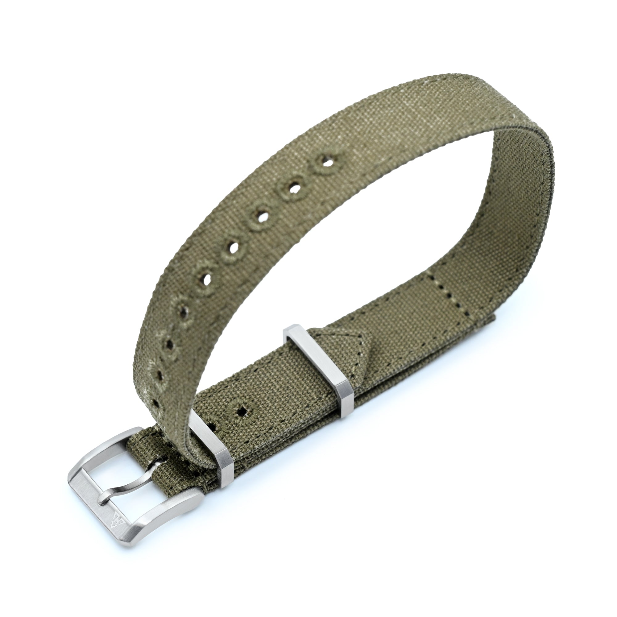 Brazalete de lona verde oliva 16mm de una sola pieza por HAVESTON Straps, acabado cepillado