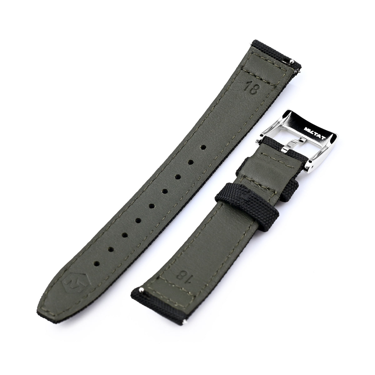 Q.R. 18mm Black Sailcloth Watch Band with leather lining Strapcode watch bands
