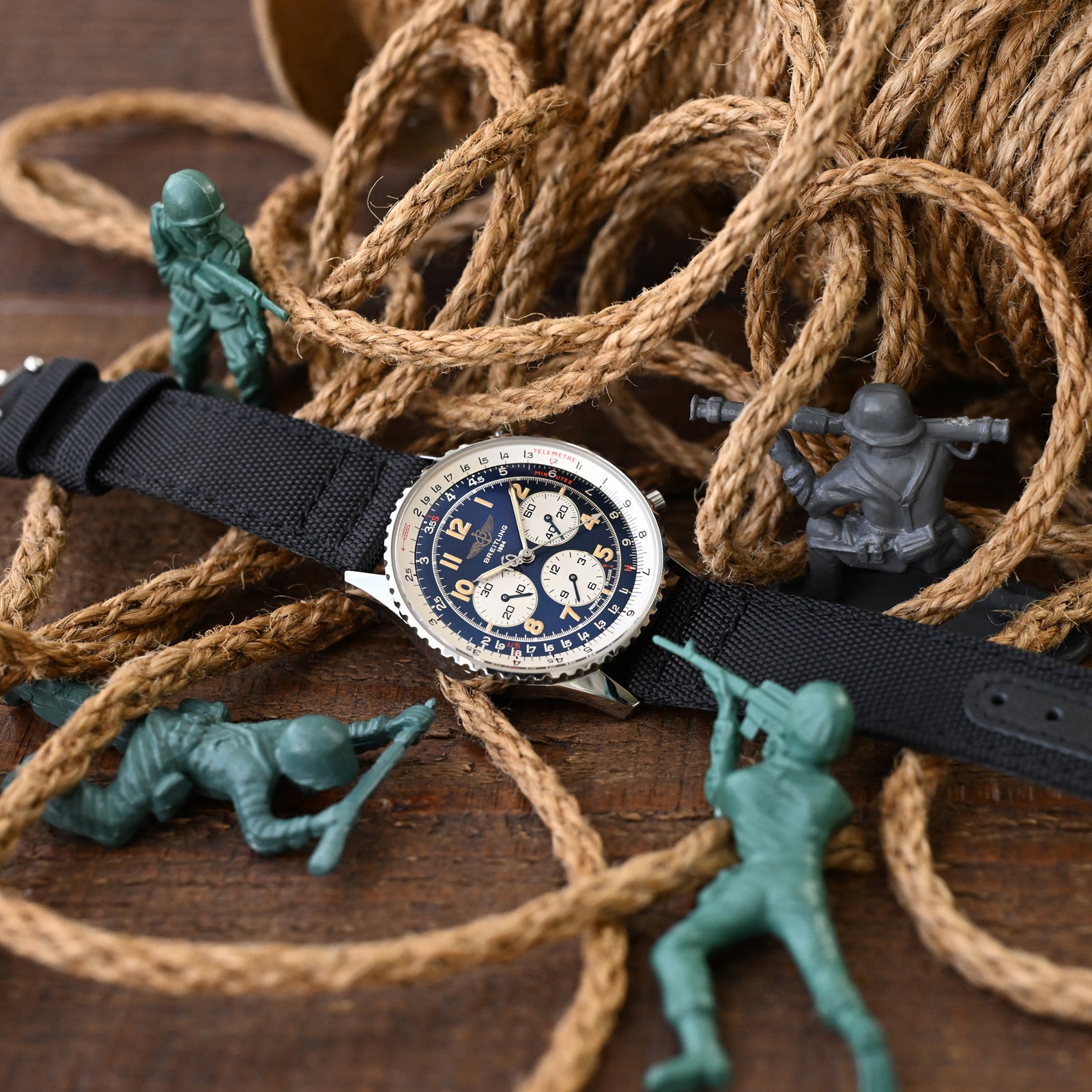 Q.R. Black Sailcloth Watch Band with leather lining, 19mm, 20mm or 23mm