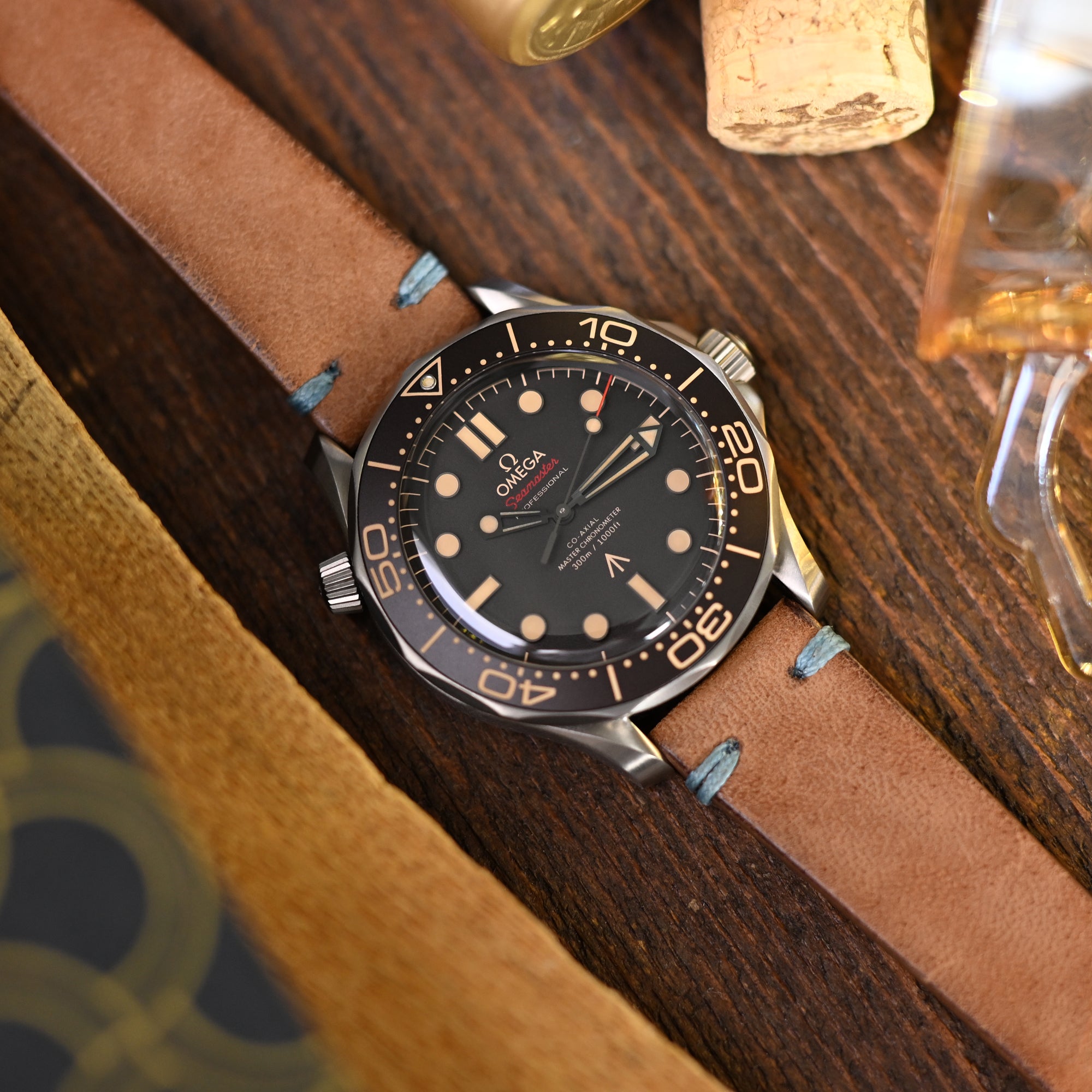 Q.R. Bracelet montre en cuir de cheval italien fait main 20mm, boucle V monobloc, bleu St.