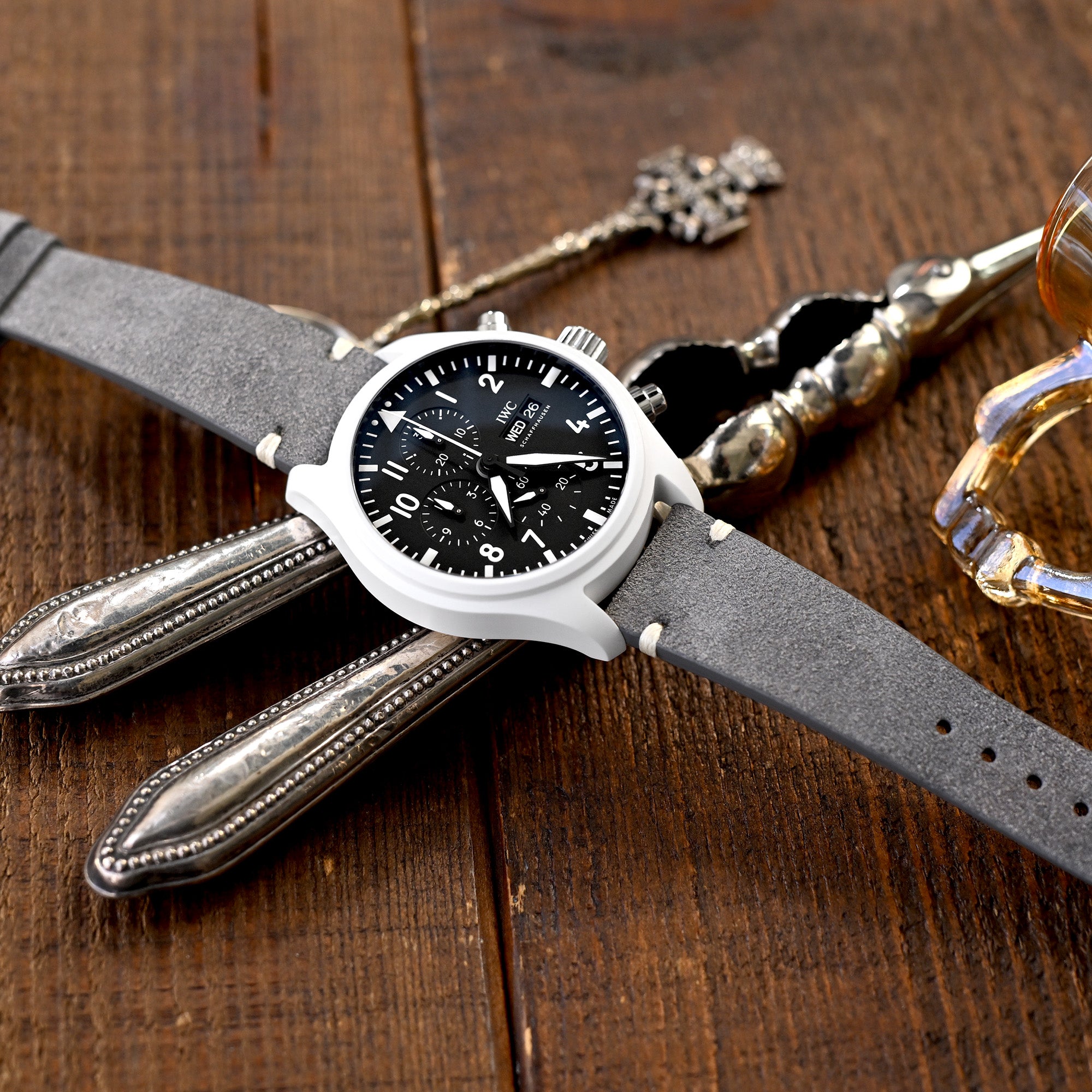 Q.R. Grey Suede watch strap 19mm - 22mm Leather Watch Band | Strapcode