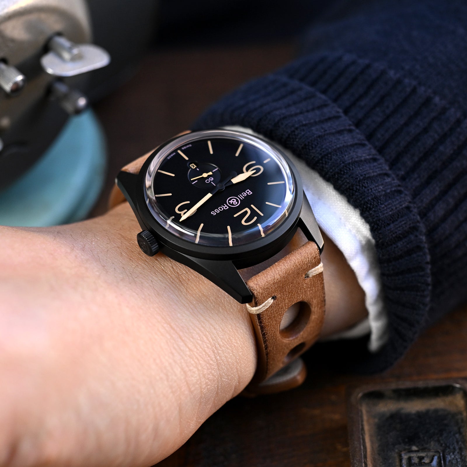 Q.R. 22mm Brown Leather Italian Handmade Racer Watch Band, Beige St. Strapcode Watch Bands