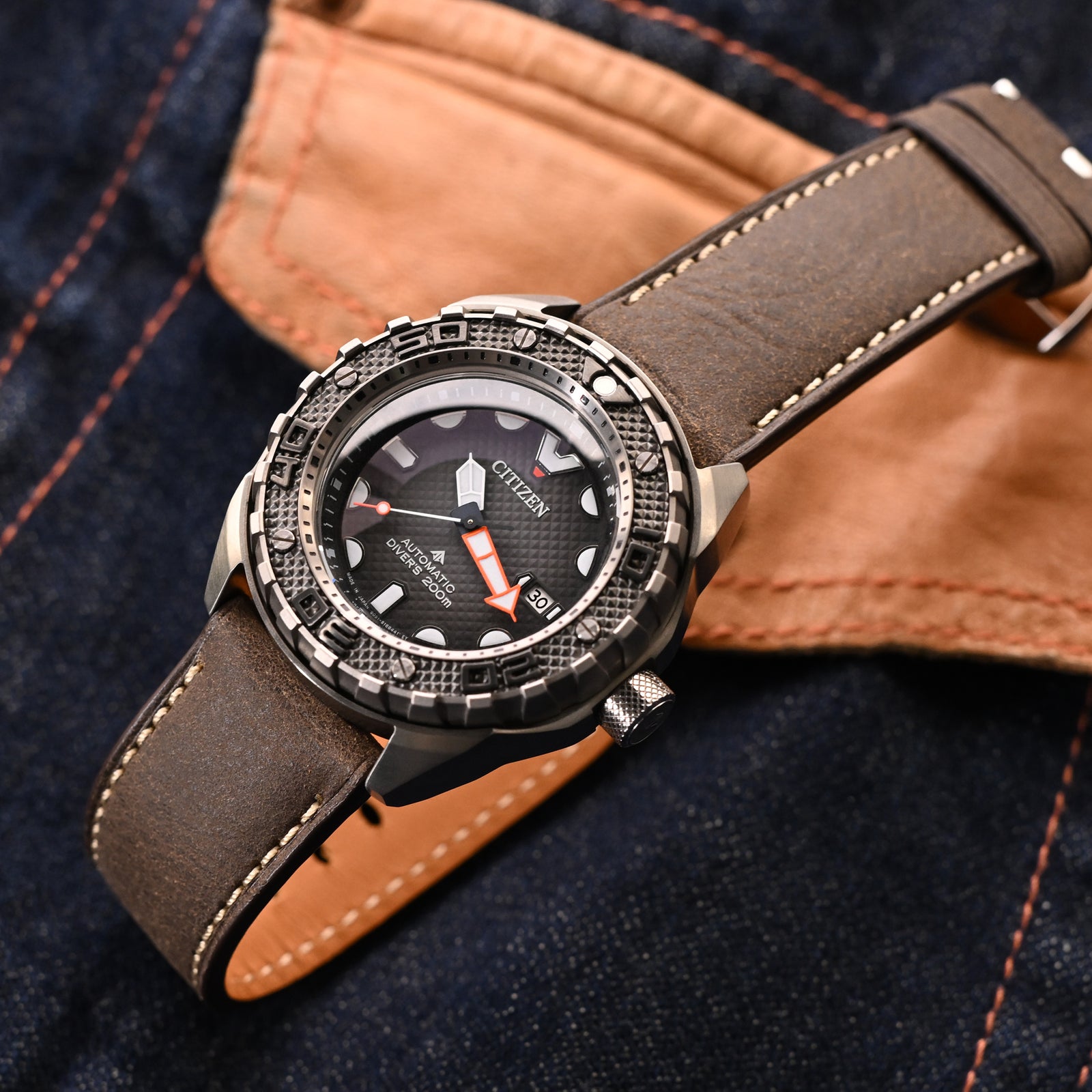 Dark Brown Italian Leather Strap with Beige Stitching for Panerai