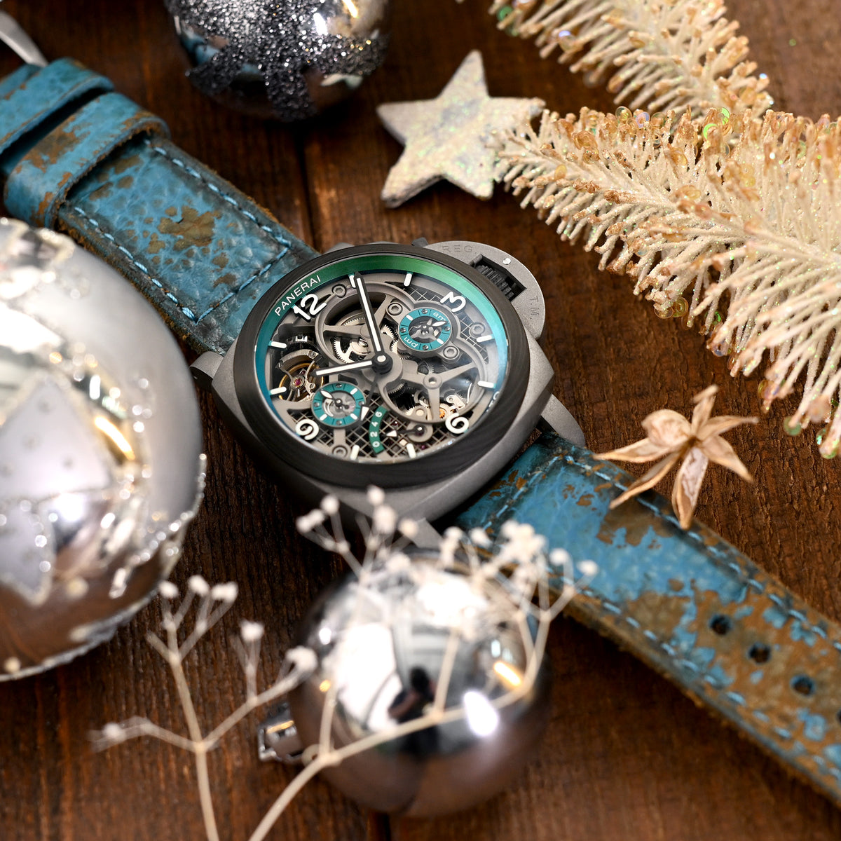 26mm Gunny X MT Coral Blue Handmade Leather Watch Band