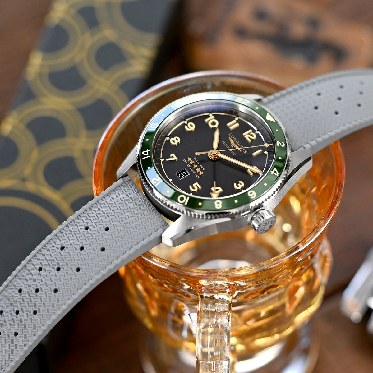 Bracelet montre en caoutchouc FKM Pro gris style tropical à dégagement rapide, 20 mm ou 22 mm