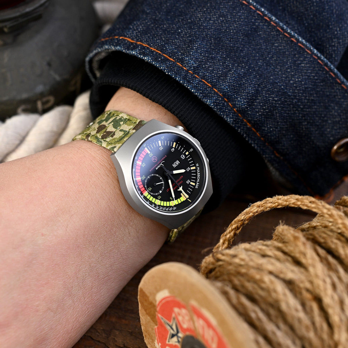 Sinn 157 EZM-4 Chronograph day-date black Dial Strapcode watch bands