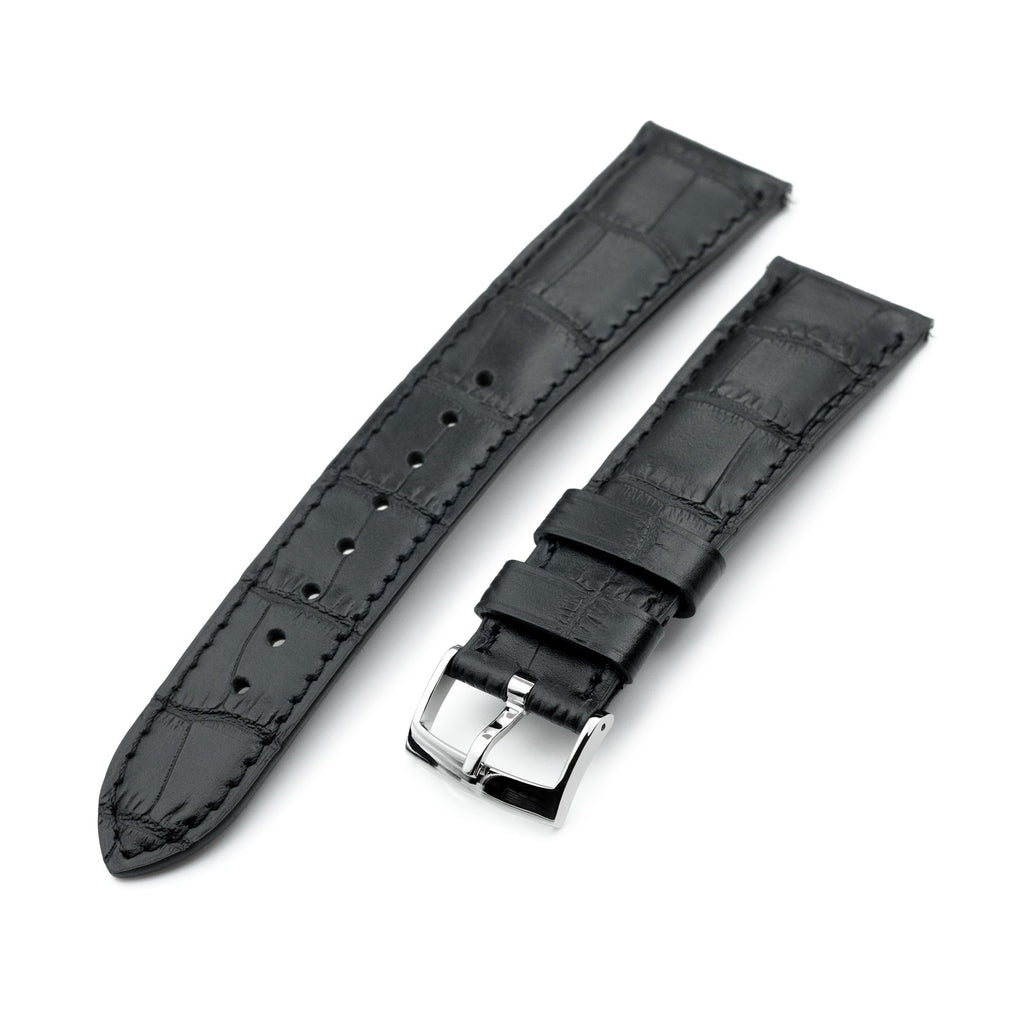 19mm, 20mm, 21mm or 22mm Black CrocoCalf (Italian Croco Grain)