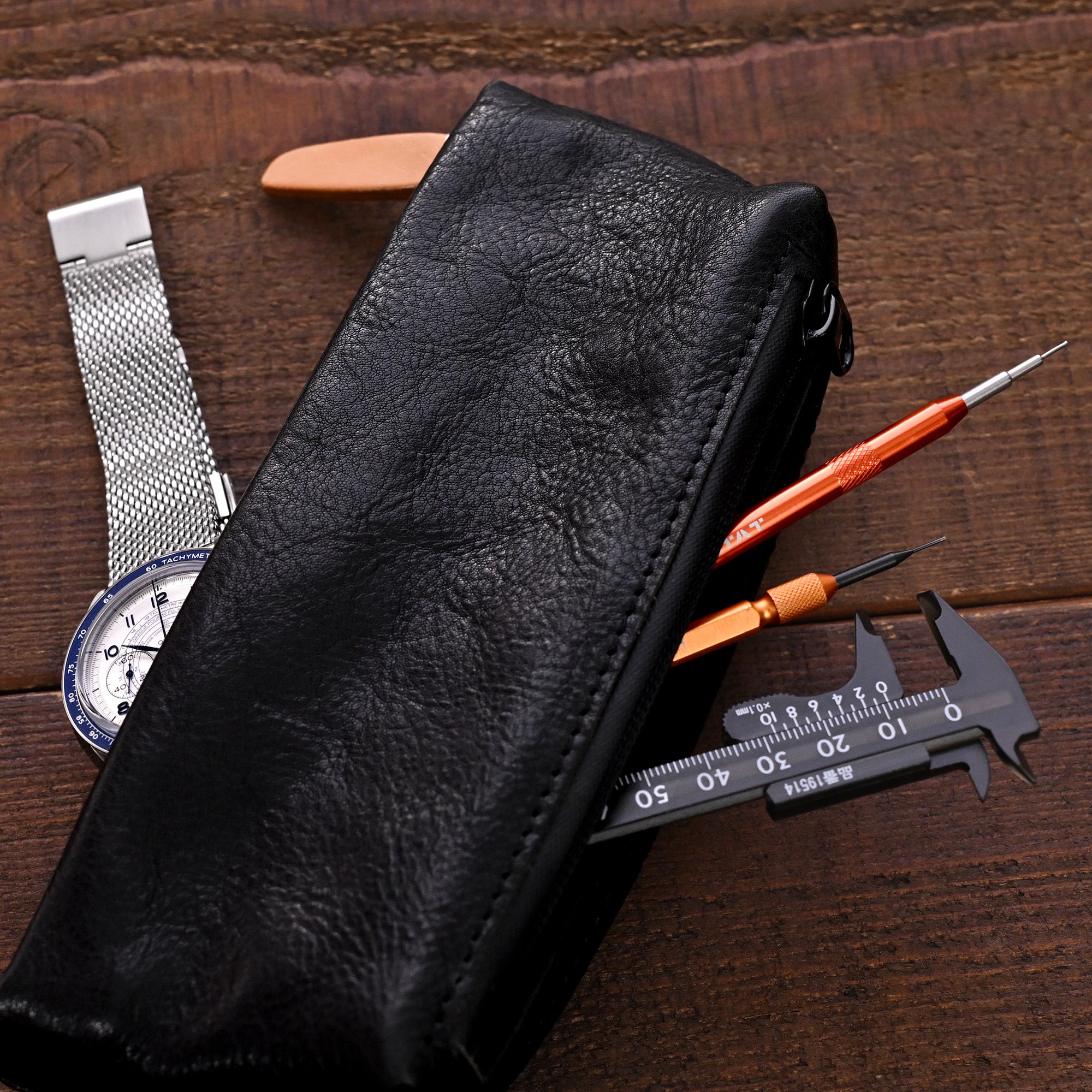 Travel Leather Watch Pouch with Zipper and Tool Storage | StrapCode