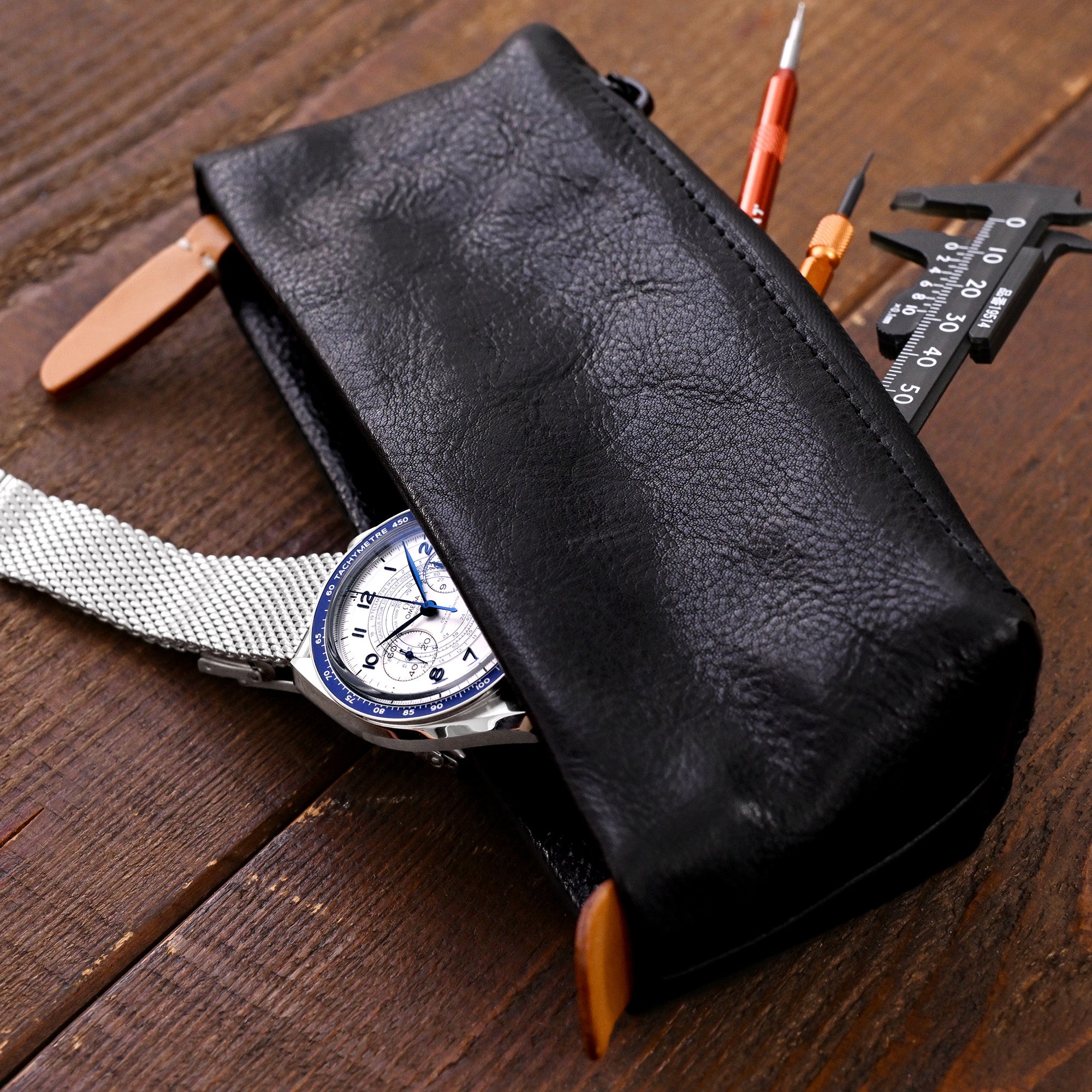 Travel Leather Watch Pouch with Zipper and Tool Storage | StrapCode