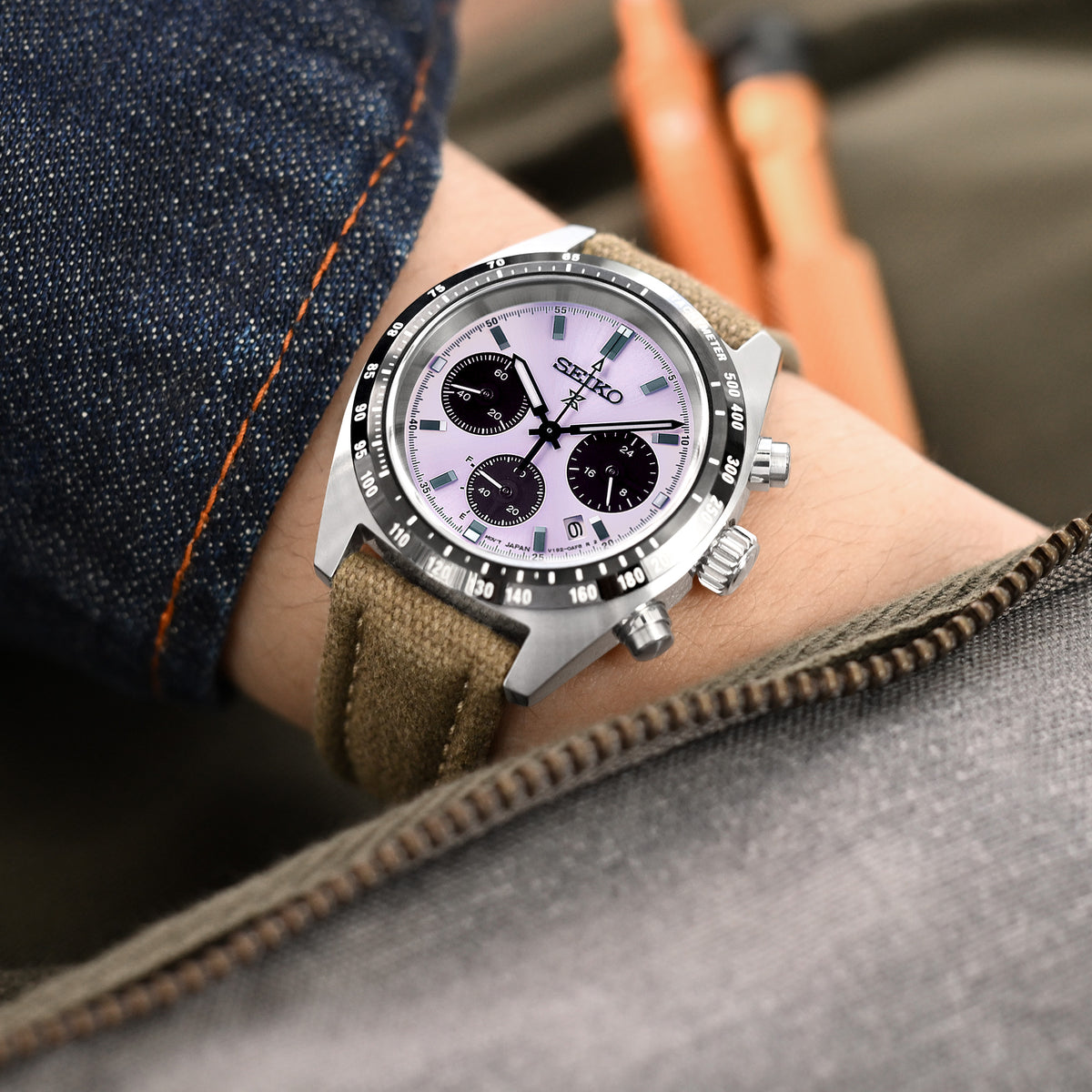 Aviator Style Khaki Canvas Quick Release Watch Band, 20mm or 22mm