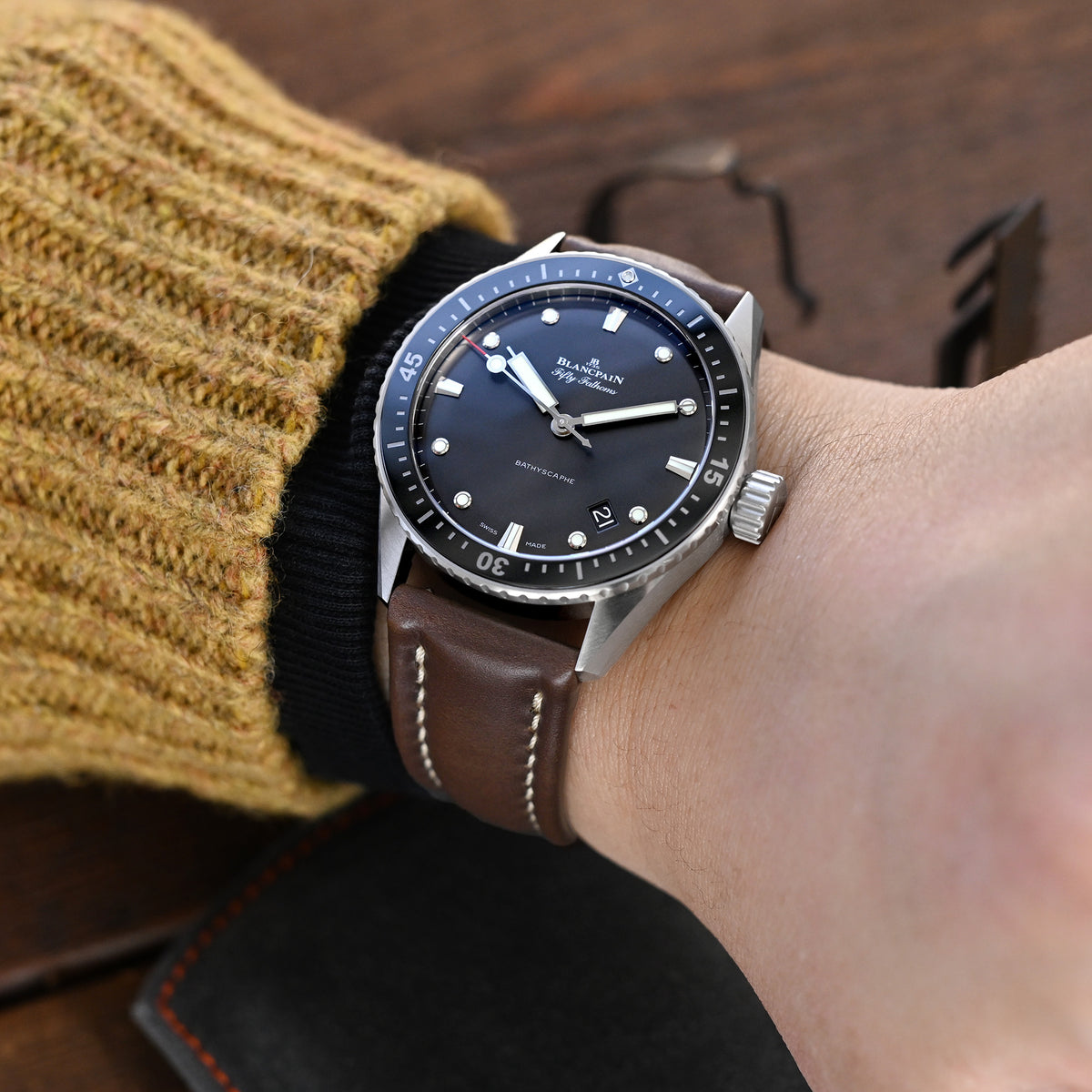 Aviator-Stil Schnellwechsel Braun Horween Chromexcel Leder Uhrenarmband 19mm, 20mm, 22mm oder 23mm