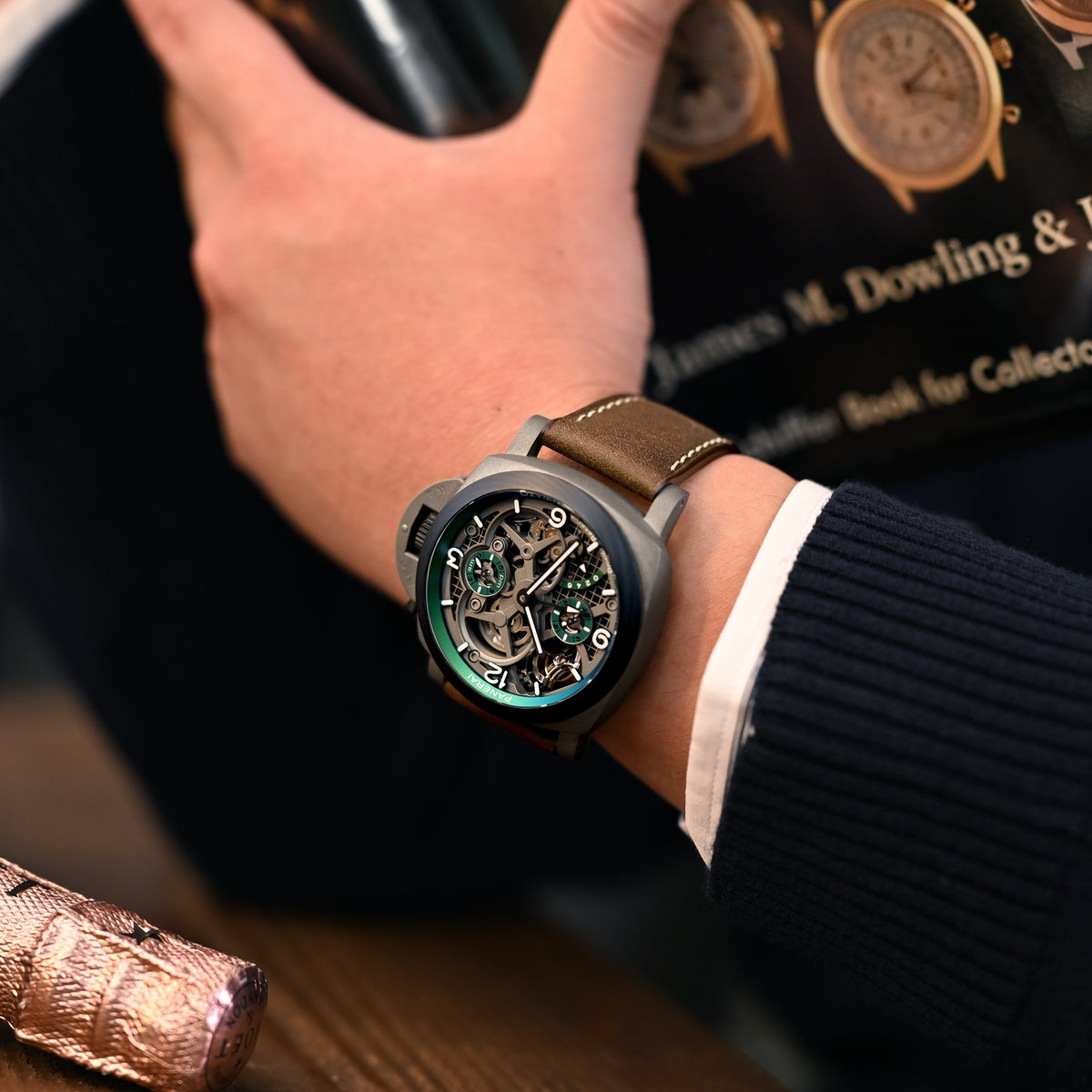 Dark Brown Italian Leather Strap with Beige Stitching for Panerai