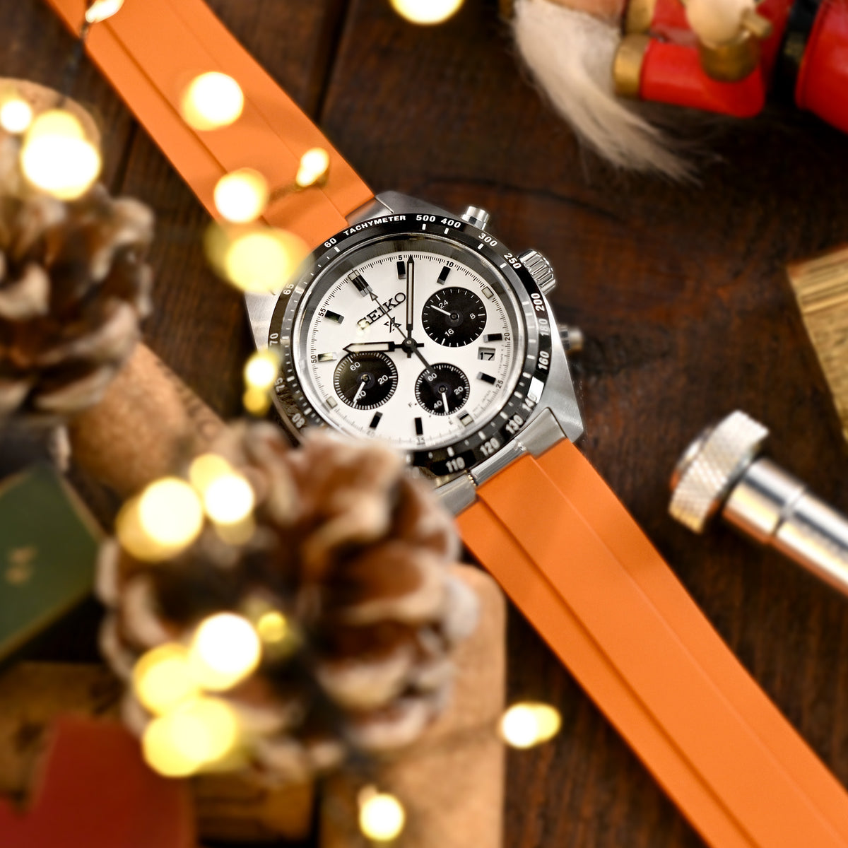 20mm Crafter Blue - MX03-813 オレンジ FKMラバーストラップ エンドリンク付 セイコー スピードタイマー SSC813用