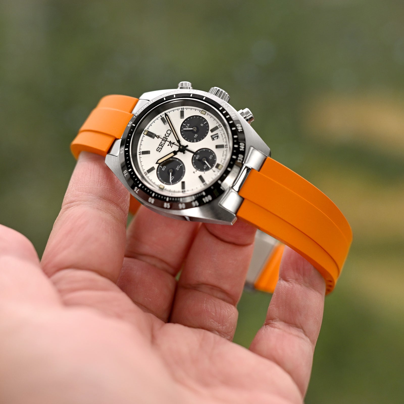 Bracelet en caoutchouc FKM orange 20mm Crafter Blue - MX03-813 avec maillons d’extrémité pour Seiko Speedtimer SSC813