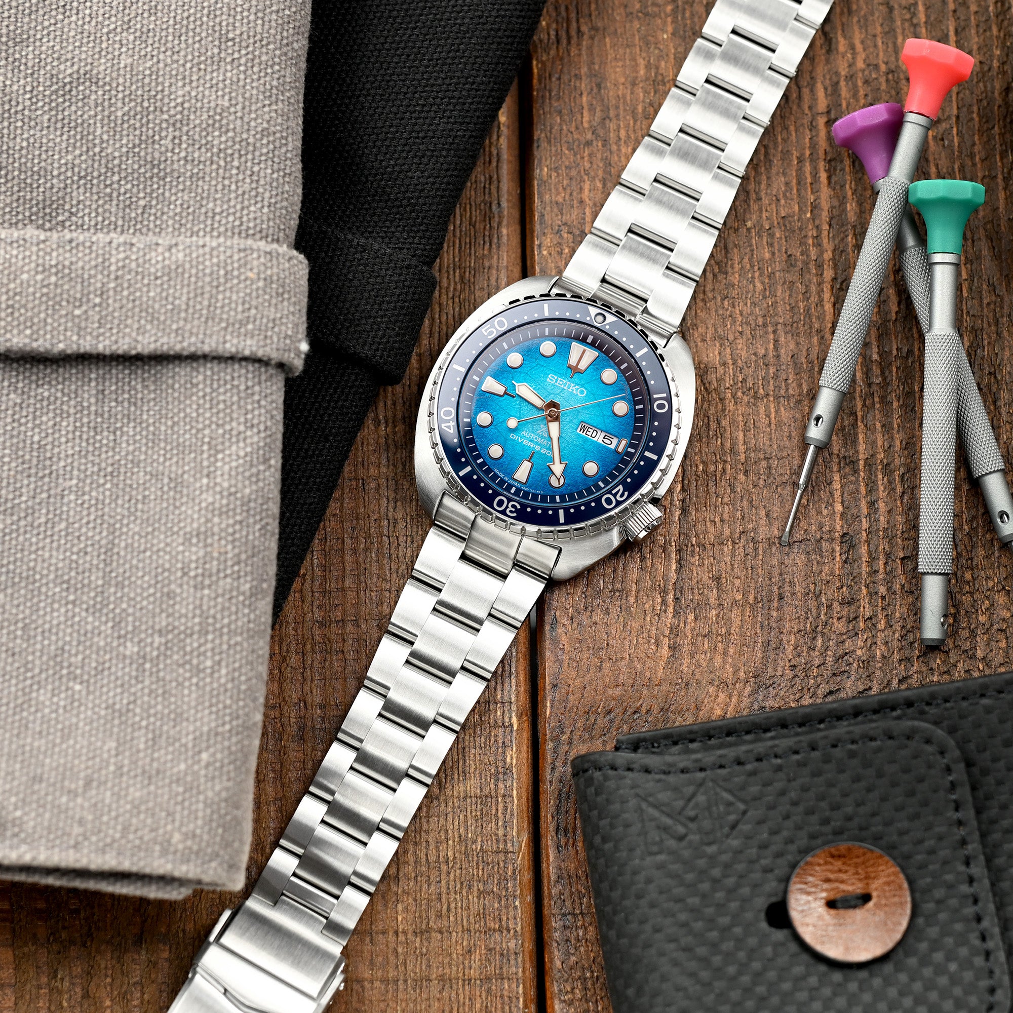 22mm Super-O Boyer Stainless Steel Band for Seiko Turtle SRP777 | Strapcode