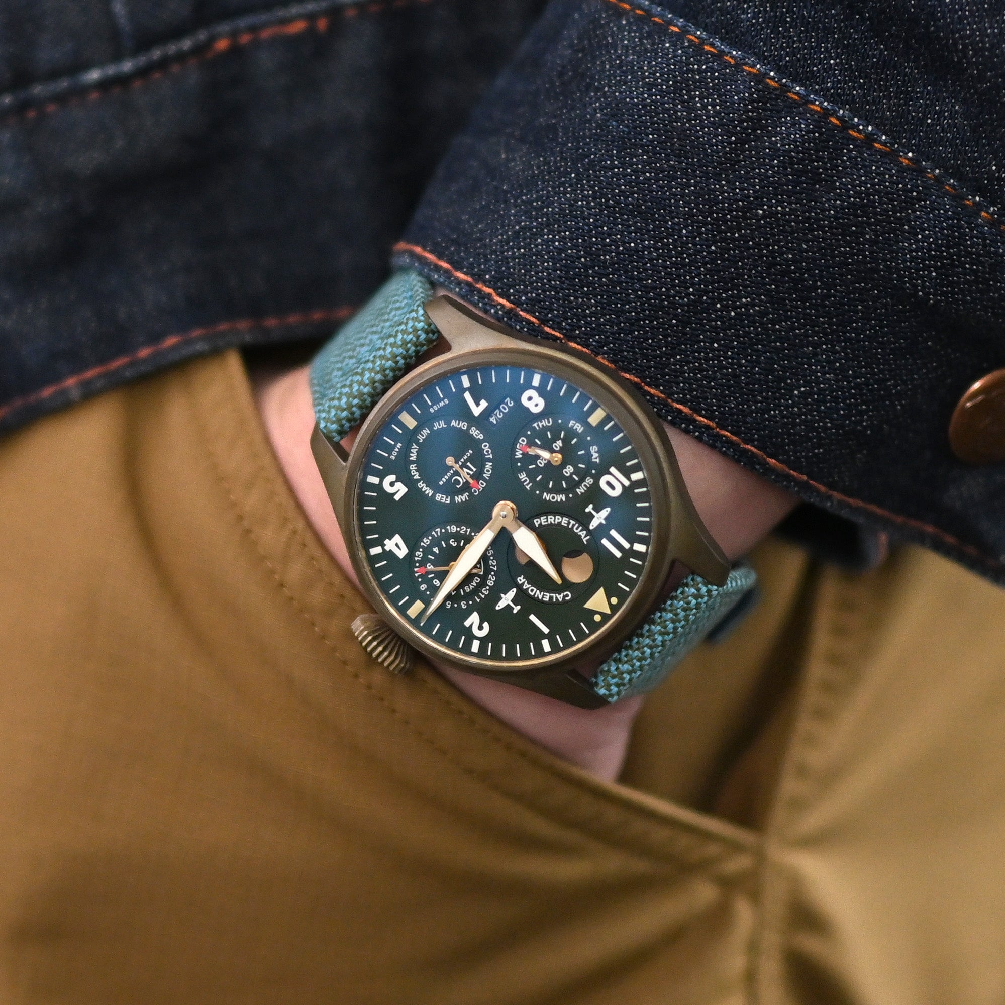 Q.R. Pilot watch strap 20mm or 22mm Revive Watch Band in Blue Mixed GreenStrapcode Watch Bands