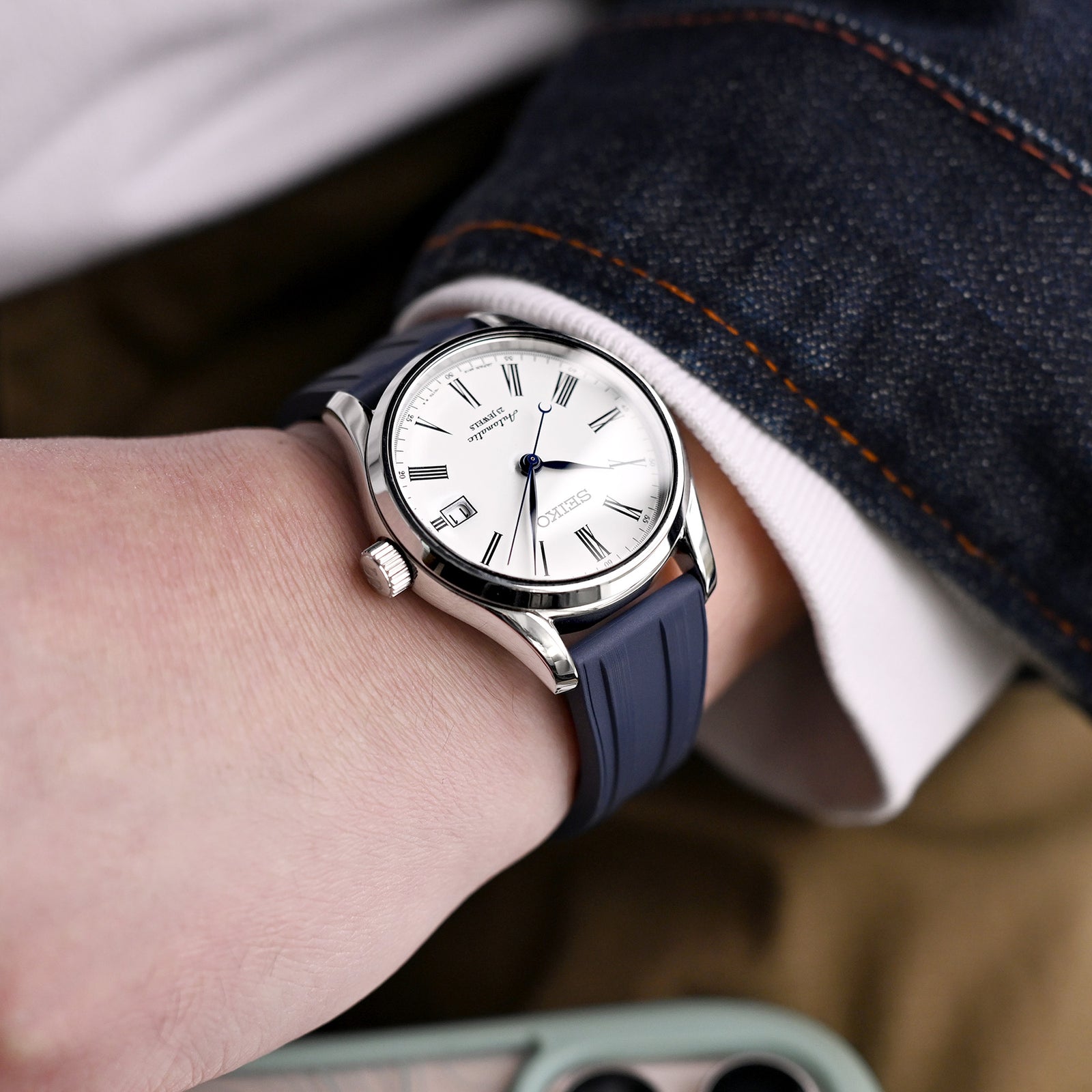 Correa de reloj de caucho FKM28 azul marino FKM de 20mm con liberación rápida