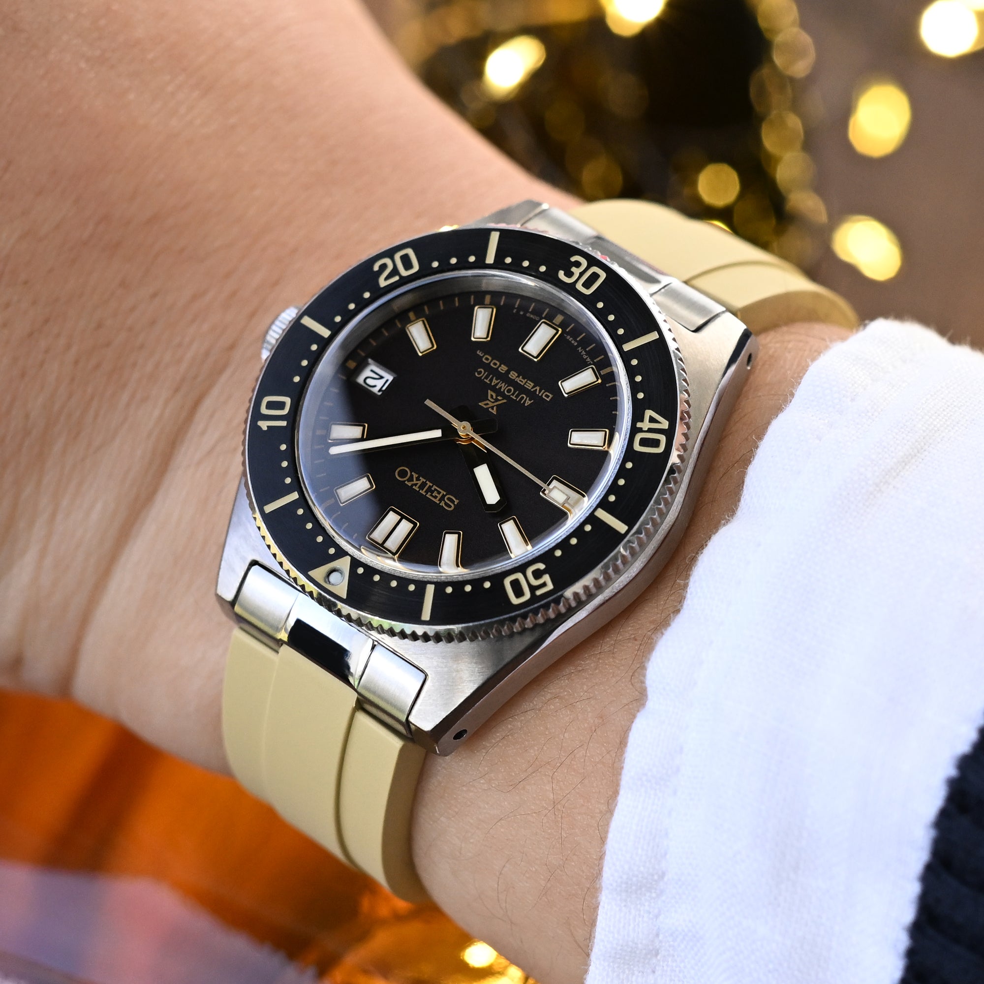 20mm Crafter Blue - MX03-143 Tan FKM Rubber Strap With End Links For Seiko 63MAS Diver 40.50mm SPB143 SPB145