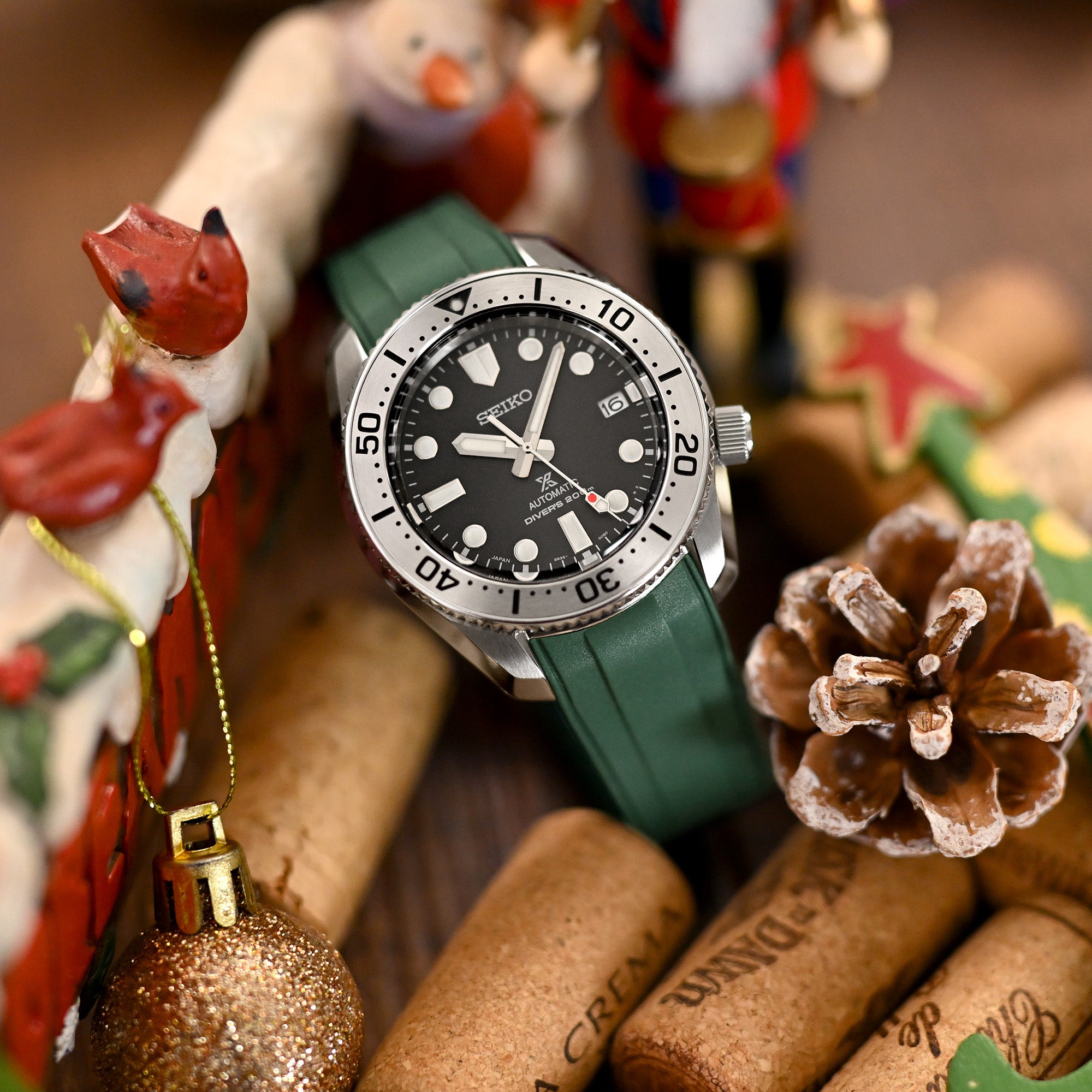 StrapXPro - SBX1A Kautschukarmband für Seiko Prospex Steelmaster SPB185 Serie, Grün