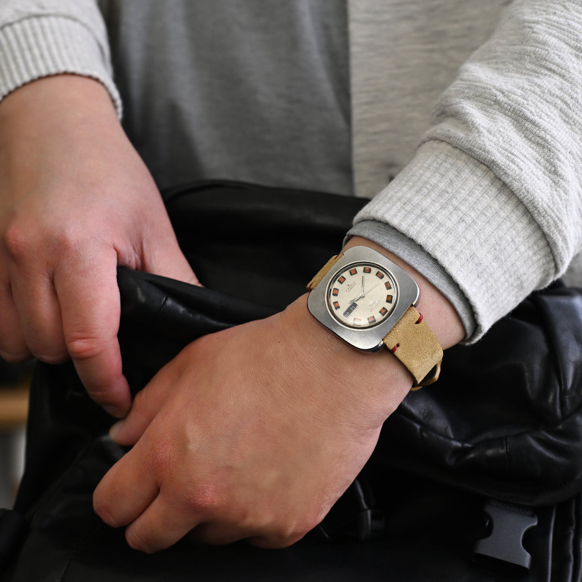 20mm Khaki Quick Release Italian Suede Leather Watch Strap, Red St.