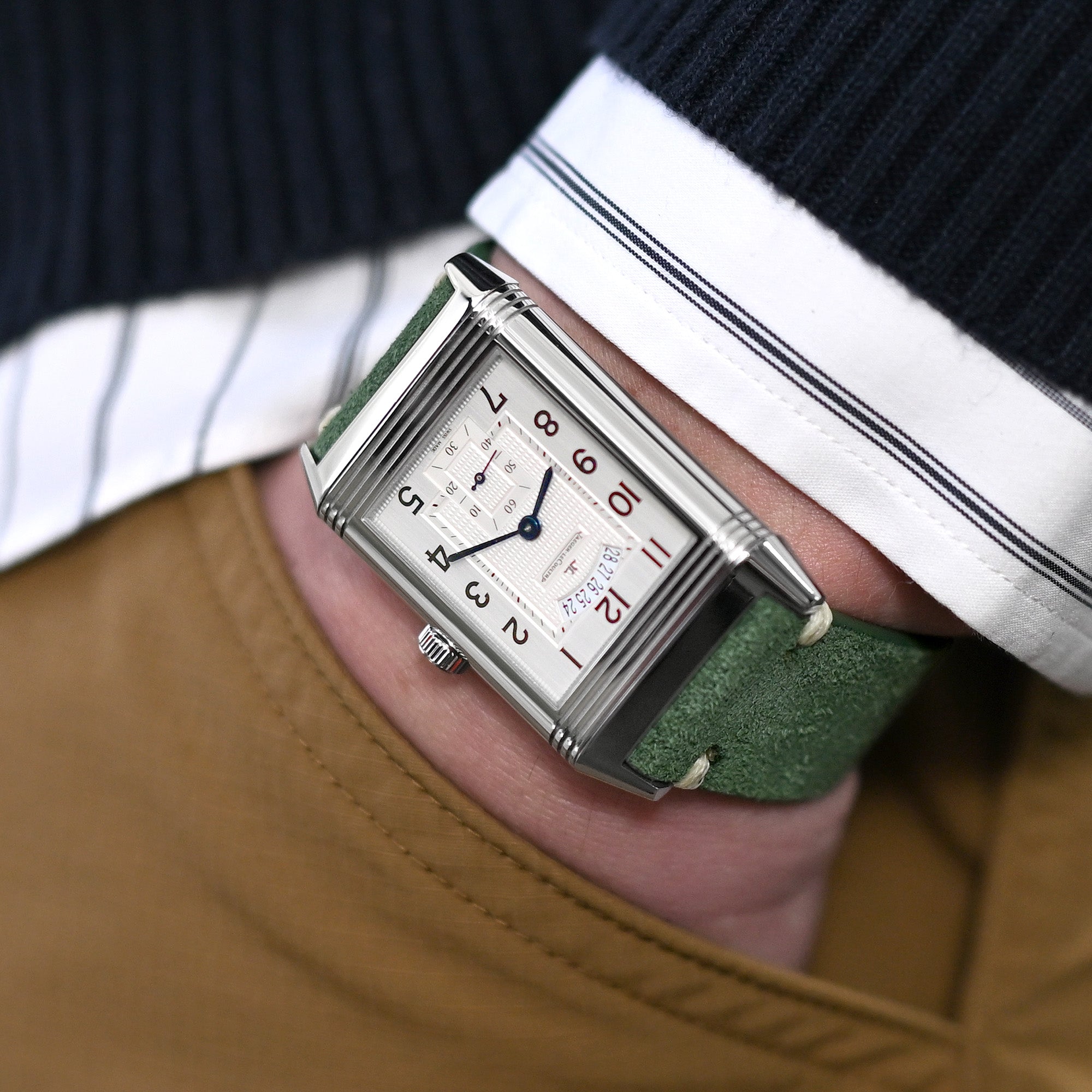 20mm 22mm Green Suede Leather One-Piece Quick Release Strap