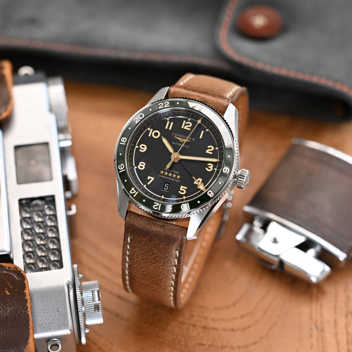 Collezione Pam, cinturino in pelle Horween Chromexcel marrone vintage per Panerai, cuciture beige