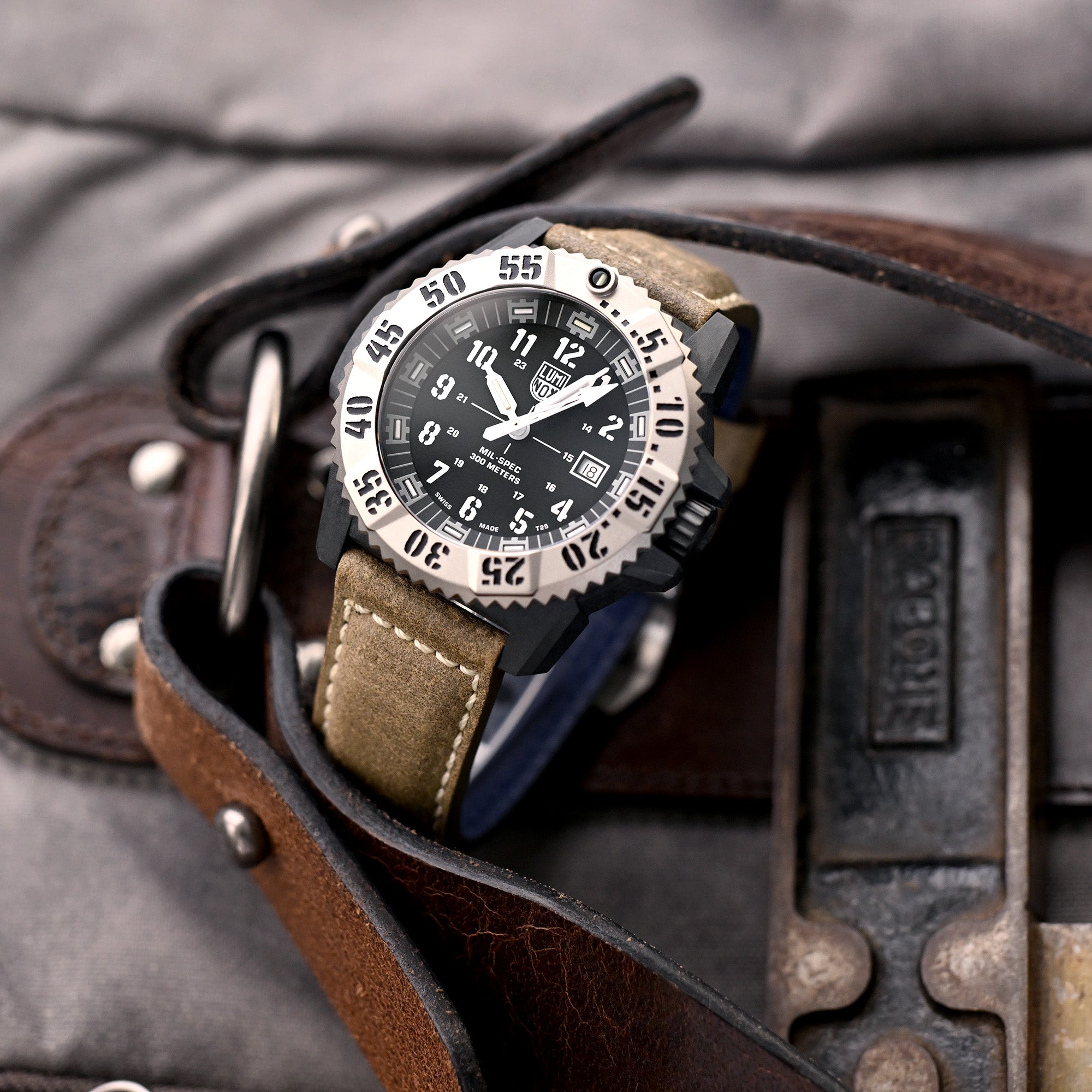 MiLTAT 24mm Genuine Olive Brown Distressed Leather Watch Strap Extra Soft Beige Stitching Strapcode Watch Bands