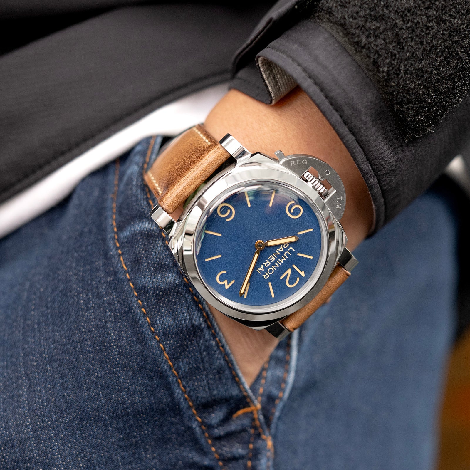 Pam Collection, Vintage Brown Horween Chromexcel Leather Watch Strap for Panerai, Beige Stitching Strapcode watch bands