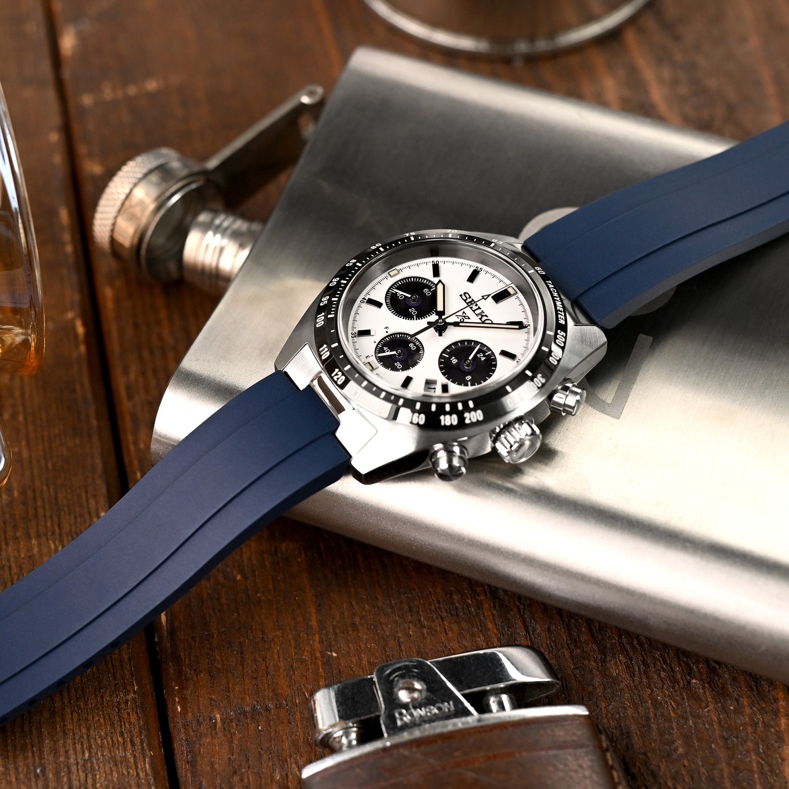 Cinturino in gomma FKM blu 20mm Crafter Blue - MX03-813 con finali per Seiko Speedtimer SSC813